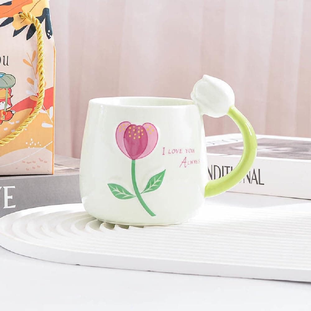 VollfitYYu Tasse à café mignonne - Motif tulipe - En porcelaine - Pour femmes amateurs de fleurs - Fête des mères, Noël,