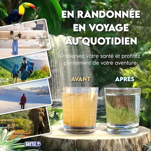 Baytiz® Gourde Filtrante Isotherme - Voyageurs et Randonneurs - Camping et Trekking - Filtration et Isolation Garanties