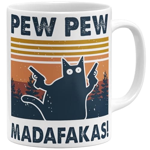 OM3 Pew Pew Madafakas - Tasse à café en céramique - Bleu clair - 325 ml - Imprimé des deux côtés — Blanc