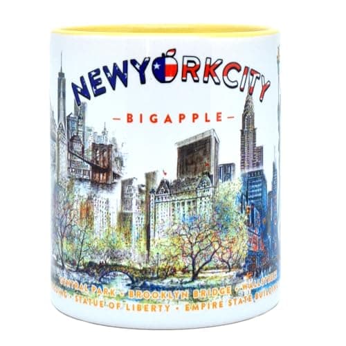 DESSAPT Arts - Mug Céramique Blanc et Jaune Clair - Nouveau Yorkavec Design Exclusif - Cadeau Unique - 325 ml