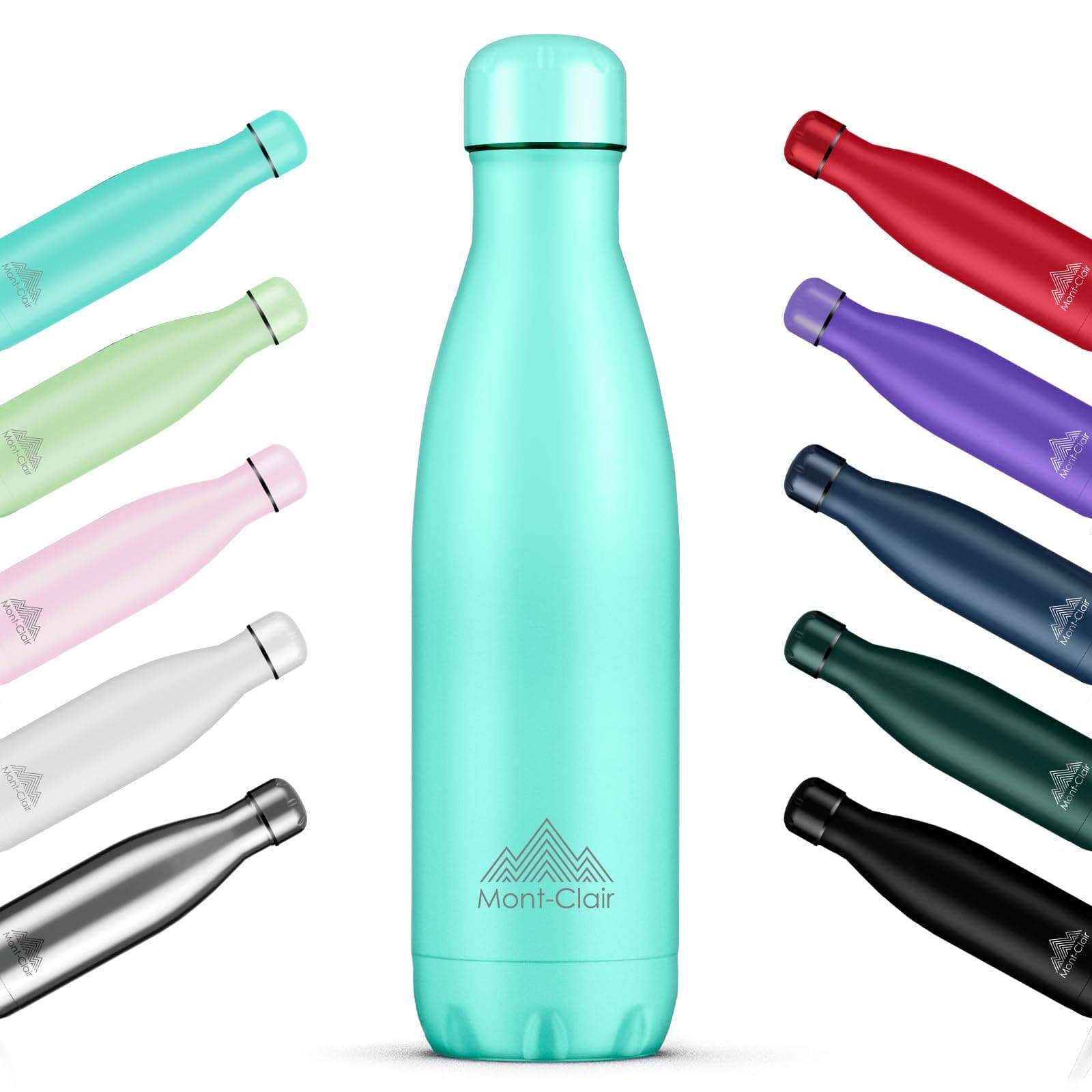 Mont-Clair Gourde Isotherme 750ml sans BPA - 24h Froid /12h Chaud, Bouteille d'Eau en Acier Inoxydable, Bleu Clair - Par