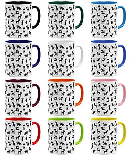 Tasse à café avec chat noir - Céramique 325 ml - Vert clair - Impression complète