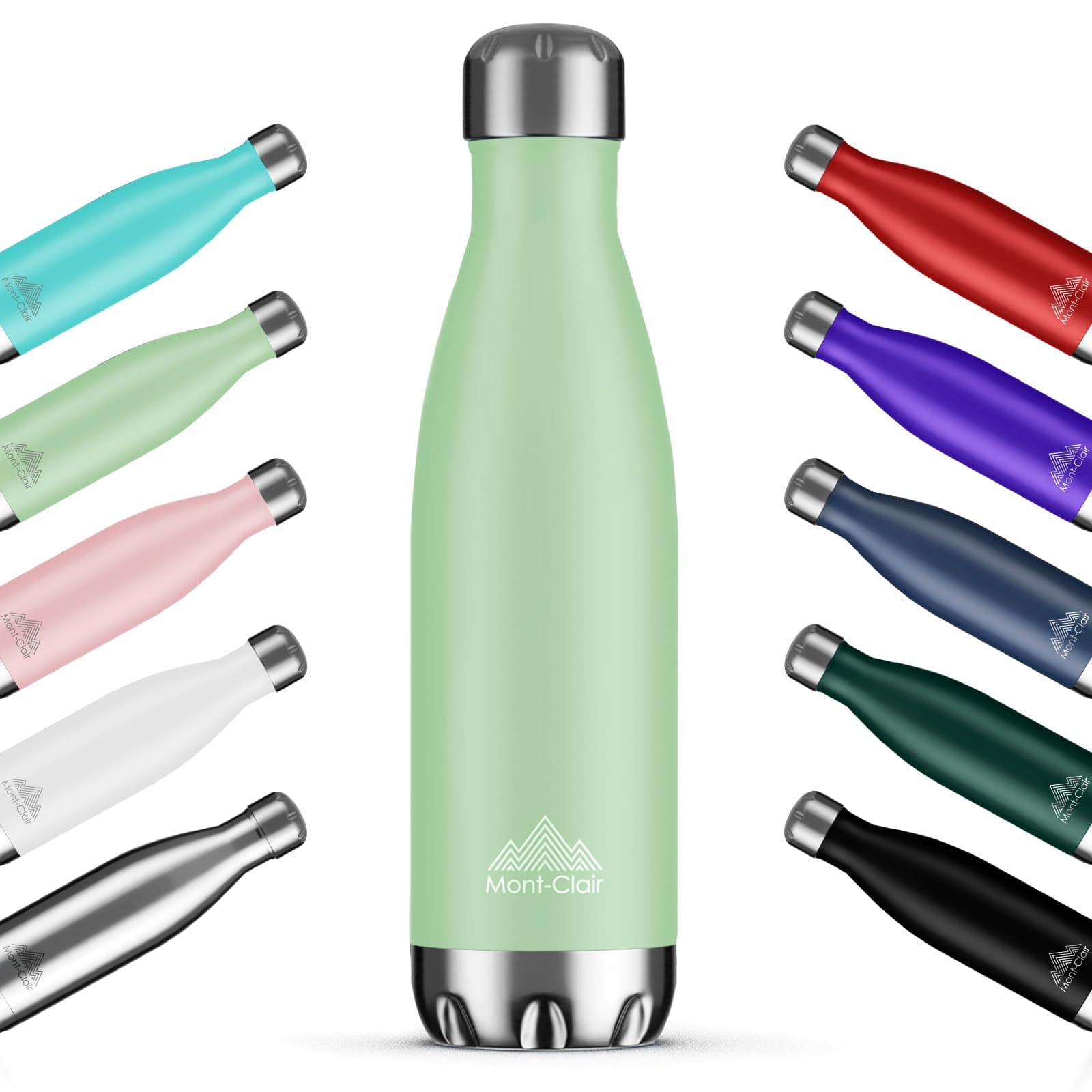 Mont-Clair H2O Gourde isotherme 500ML - Bouteille d'eau en acier sans BPA - 24h froid & 12h chaud - Vert clair  
Mont-Cl