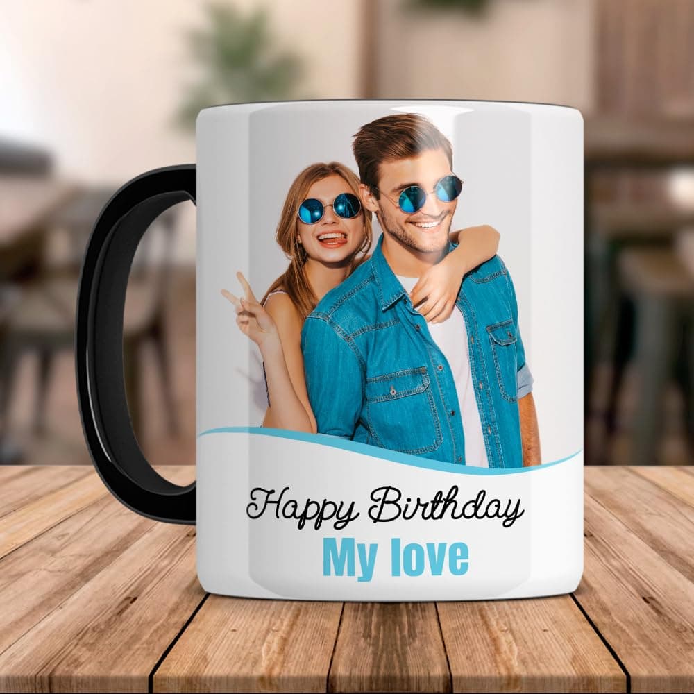 Mug personnalisé 1 ou 2 photos, textes, anse et intérieur noir - Tasse café personnalisable - Mug original - Traitement