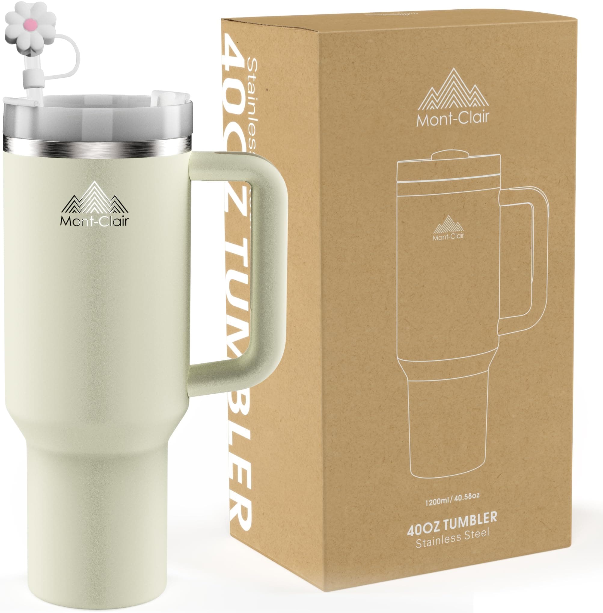 Mont-Clair Tumbler 1200ml - Gourde Isotherme 40oz avec Paille & Couvercle Poignée - 10h Chaud / 48h Froid - Mug pour Boi