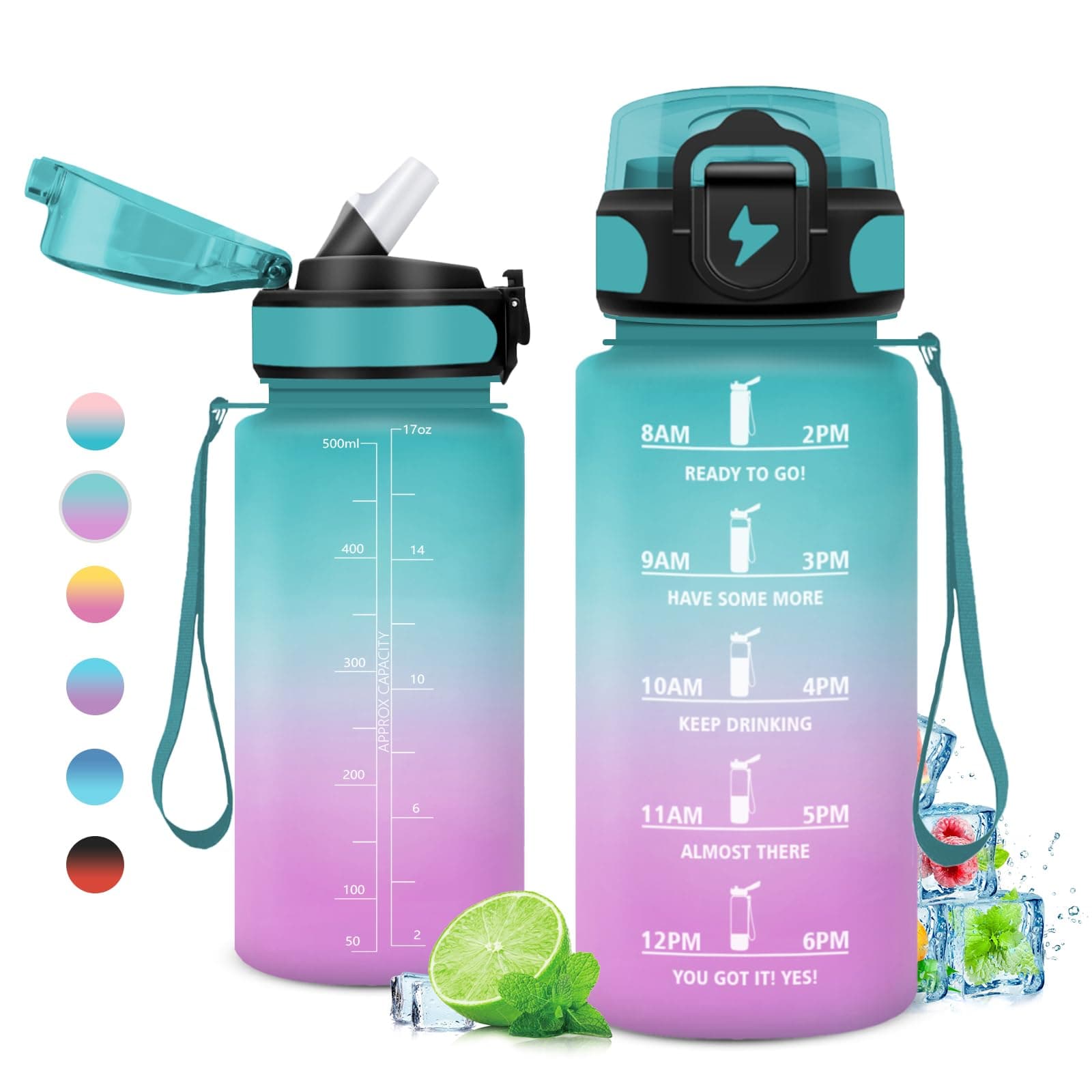 Gourde Enfant 500ml, Marqueur de Temps, Bouteille d'Eau pour Enfant et Sportifs, l'école et le Bureau  
Gourde Enfant 50