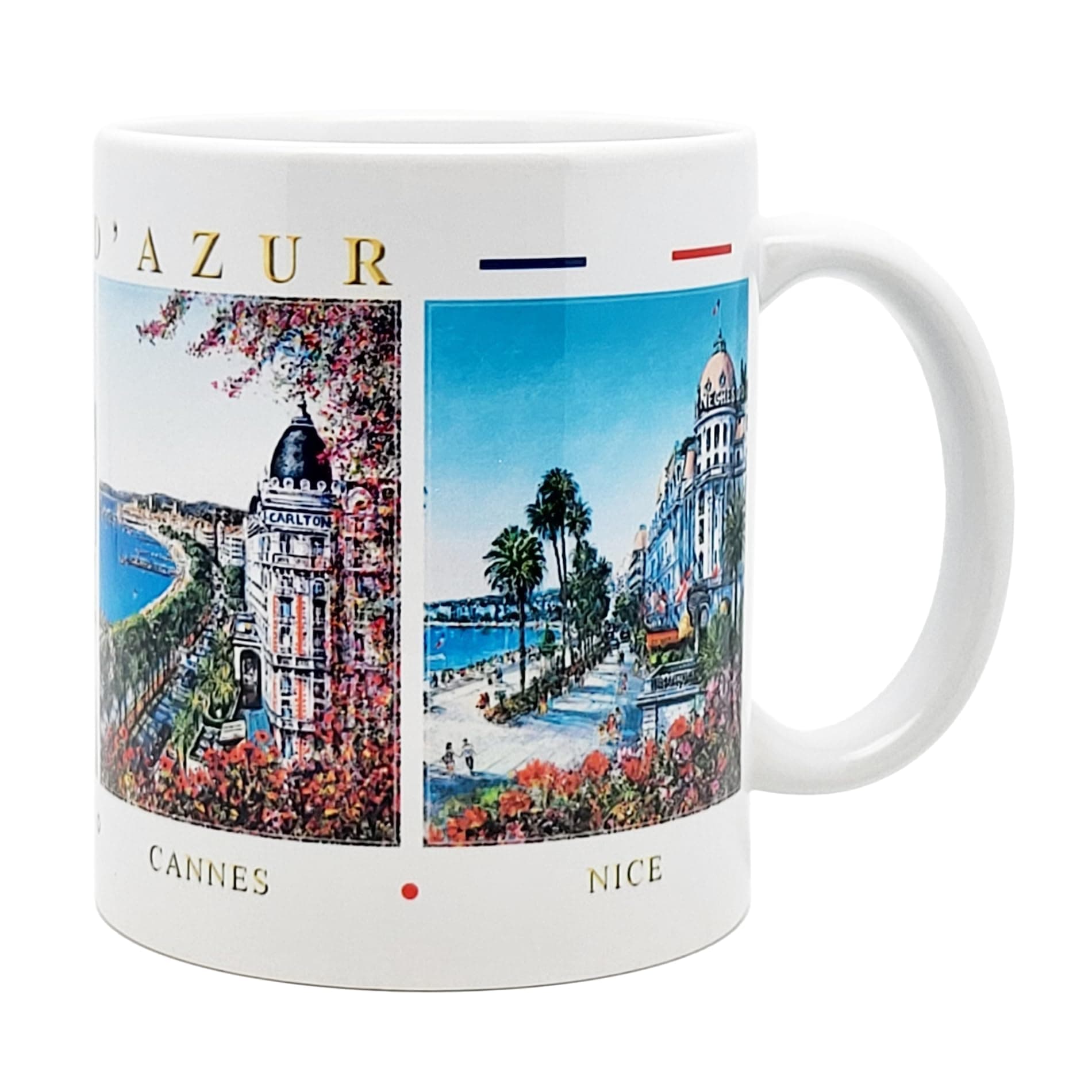 DESSAPT Arts - Tasse-Cadeau Côte d'Azur 325ml - Mug Céramique Blanc Brillant avec Paysages de Nice/Cannes/Monaco - Impri
