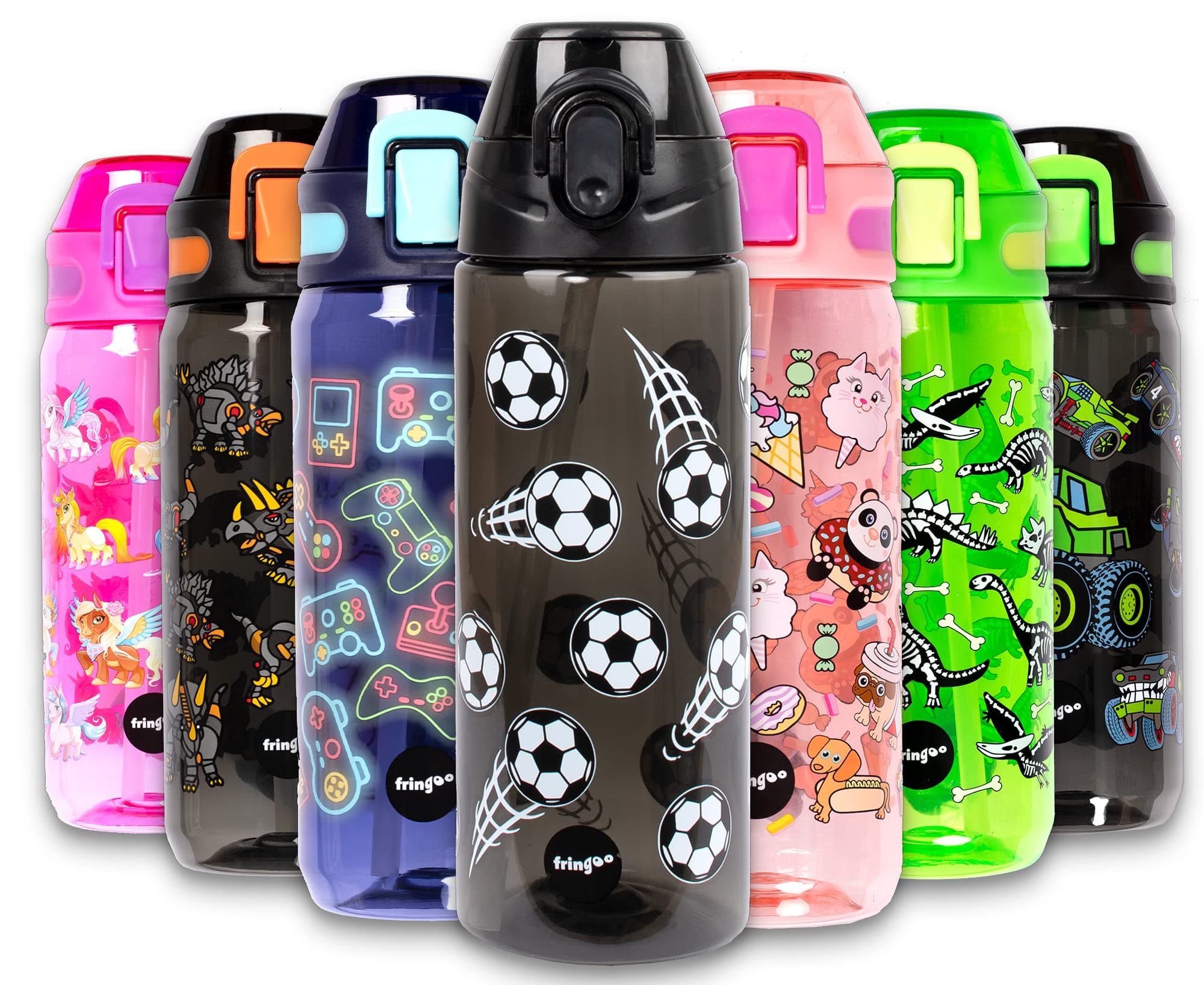 Fringoo Gourde Enfant Haute Qualité 100% sans Bisphénol A | Pour Garçons et Filles | École Primaire - 600 ml/20Oz