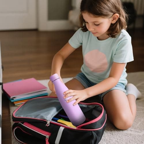 Motswedi Gourde Isotherme Violet Clair, Réutilisable 500ml, pour Enfant et Adulte, Randonnée & Sport 24h Froid 12h Chaud