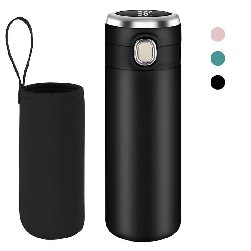 Flintronic Gourde Isotherme 450ML en Acier Inoxydable, Bouteille Isolée avec Indicateur de Température LED, Tasse pour V