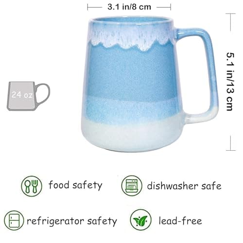 Céahrow Grande tasse à café en céramique bleu clair, résistante au lave-vaisselle et au micro-onde, idéale pour bureau e