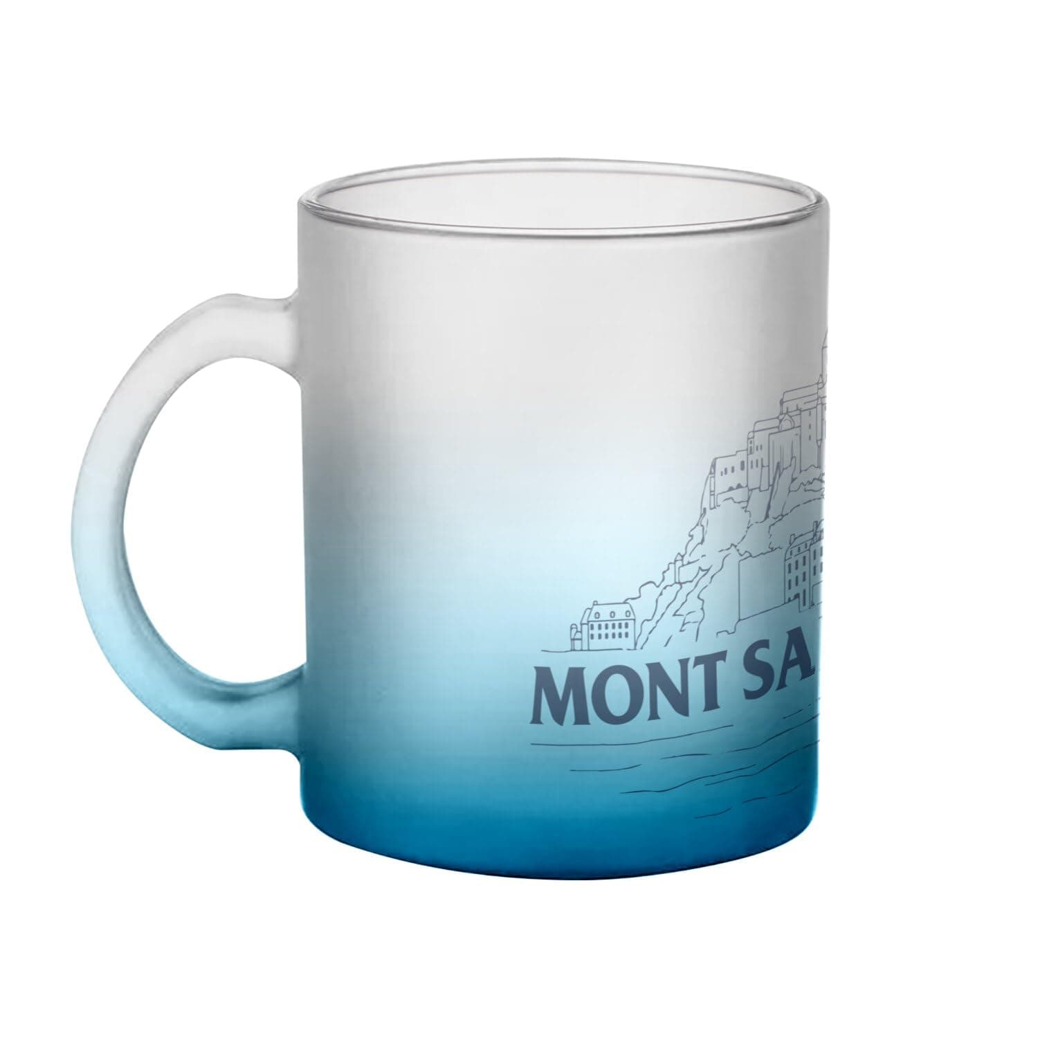 Mug en Verre Bleu Mont Saint Michel Minimaliste pour Touristes du Village Normandie