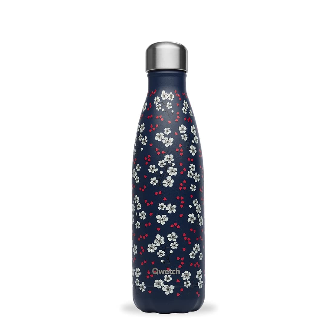 Qwetch Bouteille Isotherme Hanami Bleu 500ml - 24h Froid / 12h Chaud, Étanche / Sans BPA / Réutilisable - Gourde Inox Pa
