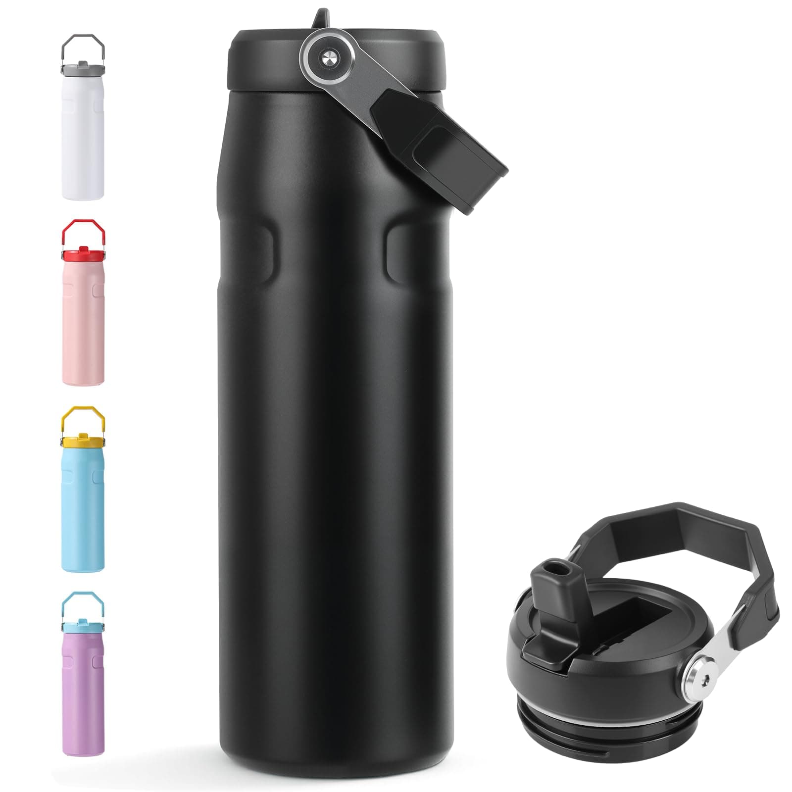 Gourde Isotherme Inox Sans BPA à Double Paroi Noir pour Adultes, Sport et Bureau Anti-Fuite Grande Capacité 720ml