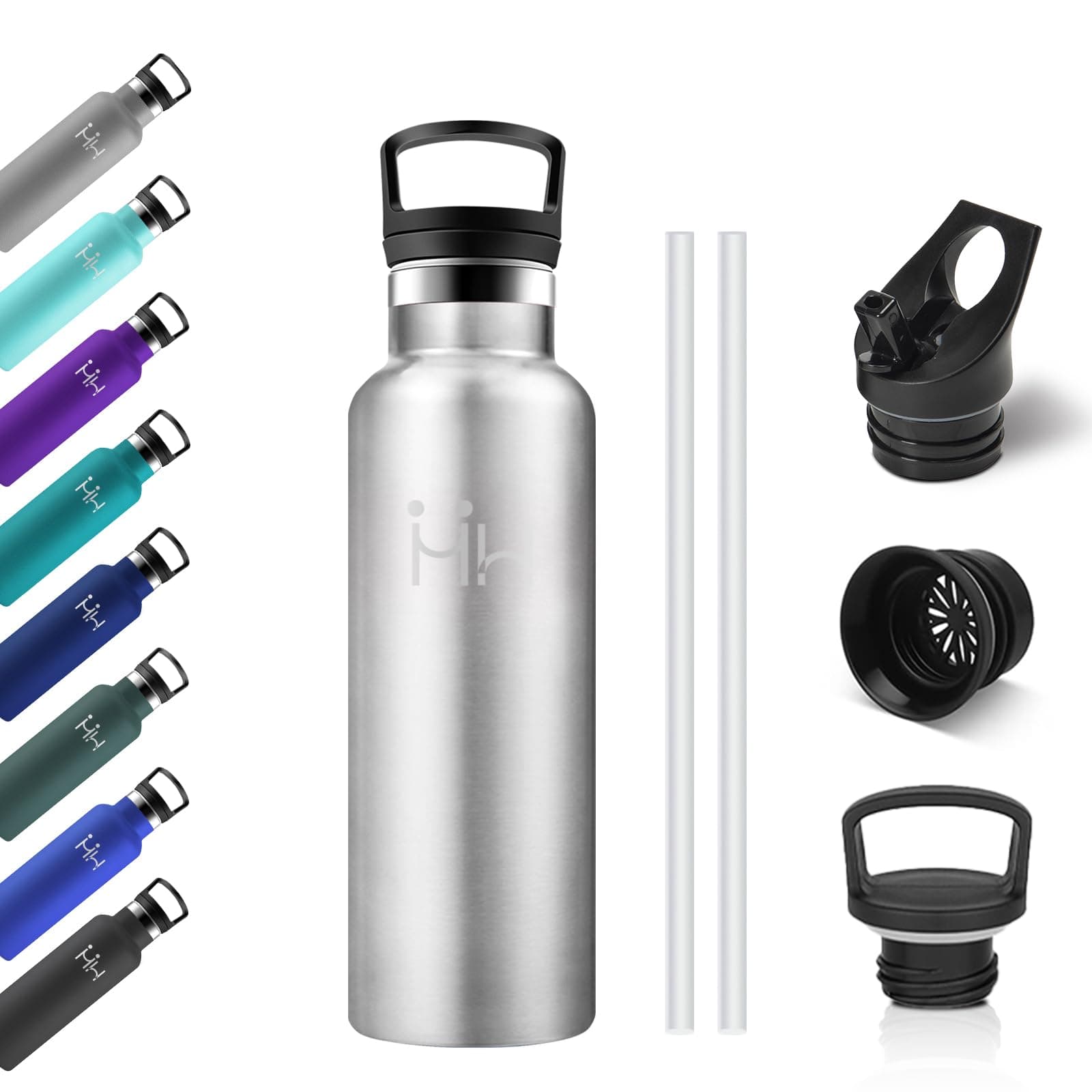 Bouteille Isotherme Acier Inoxydable 500ml Double Paroi, Étanche Réutilisable sans BPA avec Paille, pour Cyclisme Randon