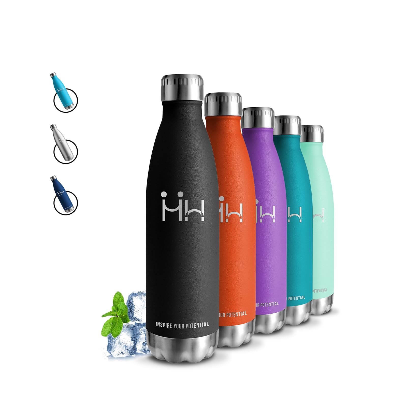 Gourde Isotherme 500ml Sans BPA, 24h Froid & 12h Chaud, Anti-Fuite pour Camping, Randonnée et Running