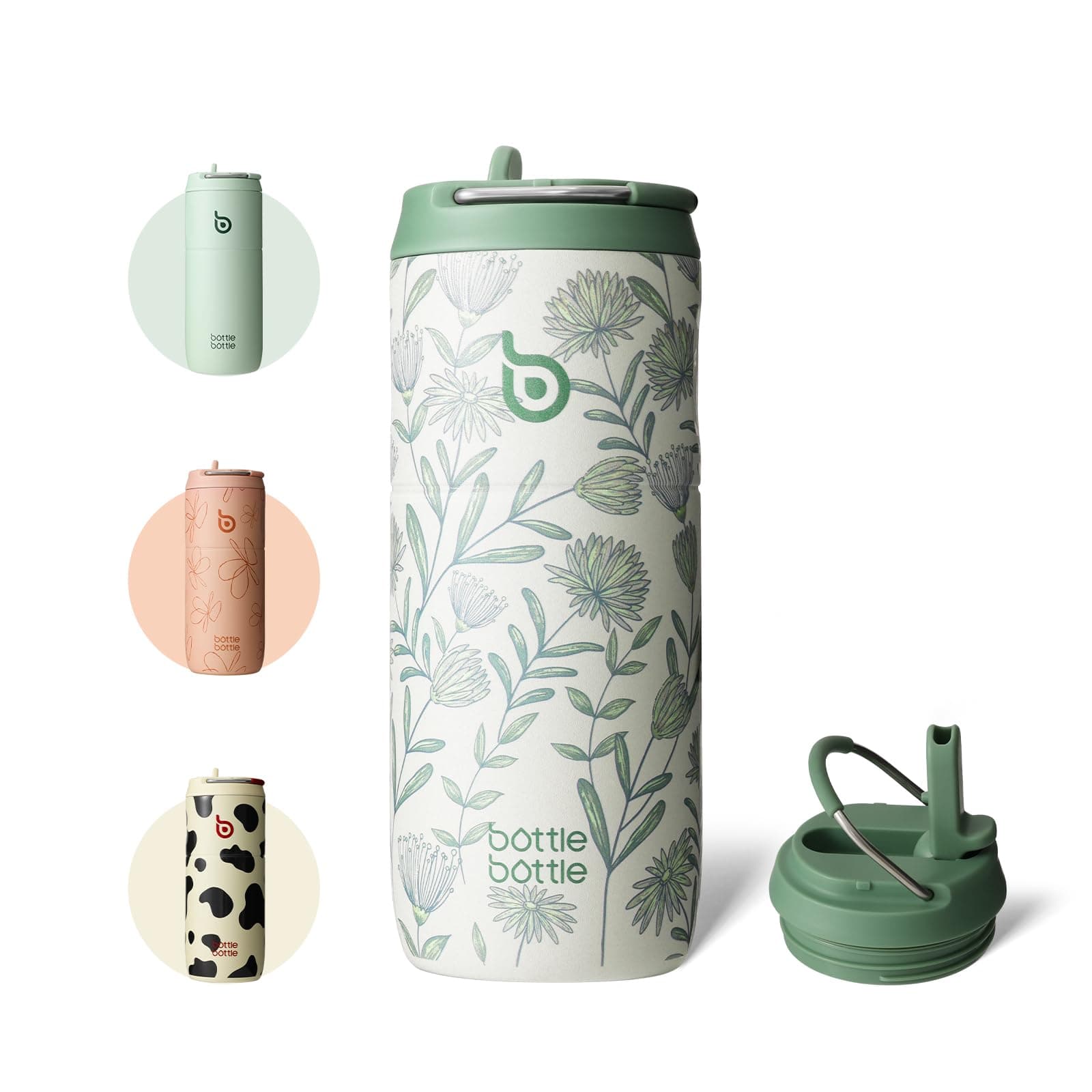 Bottlebottle Gourde en acier inoxydable avec paille 500 ml sans BPA couvercle anti-fuite Flourishing Flowers idéale pour