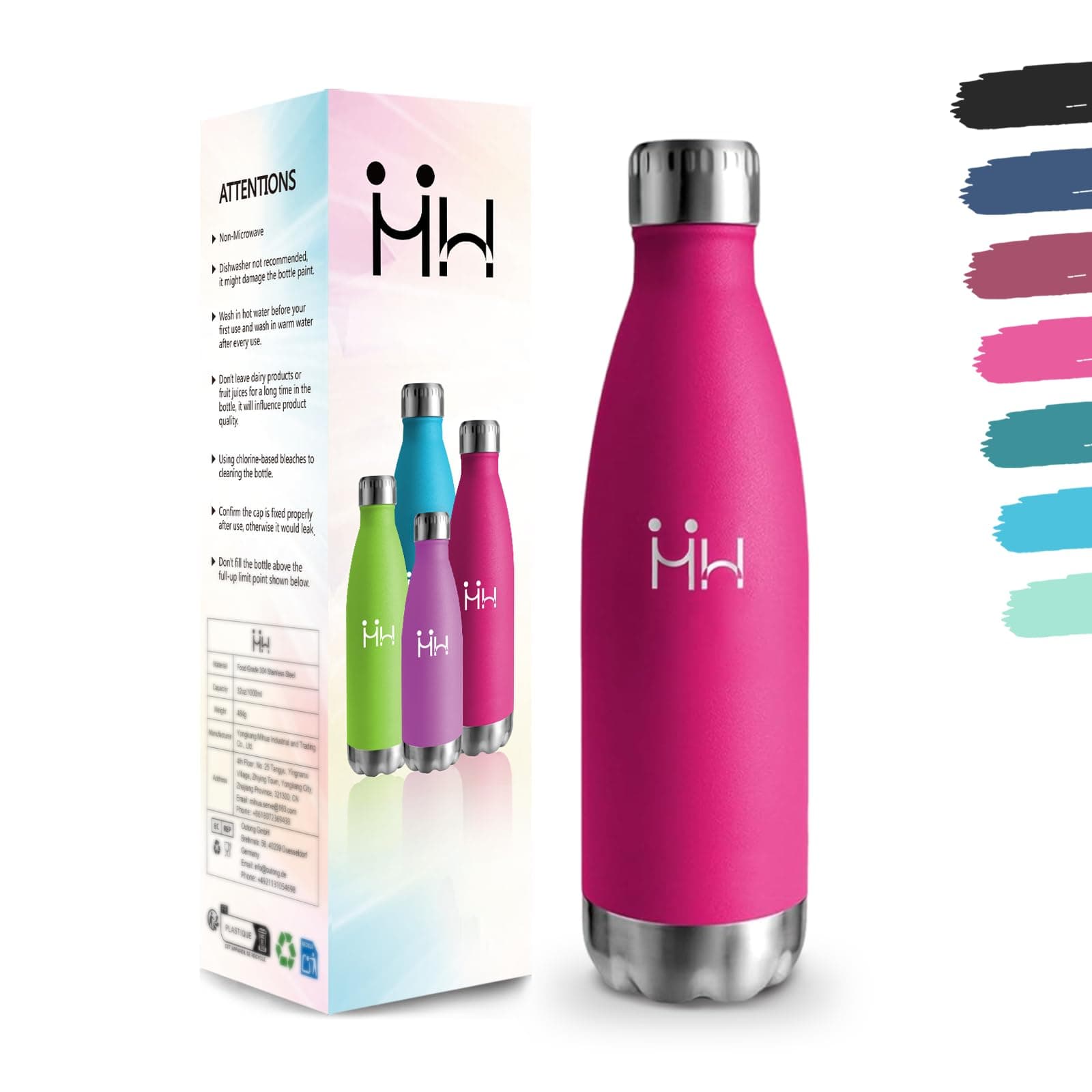 Gourde Acier Inoxydable Sans BPA Isolée Isotherme 500 ml 18/8 Isolation Double Paroi École Randonnée Rose Rouge Bouteill
