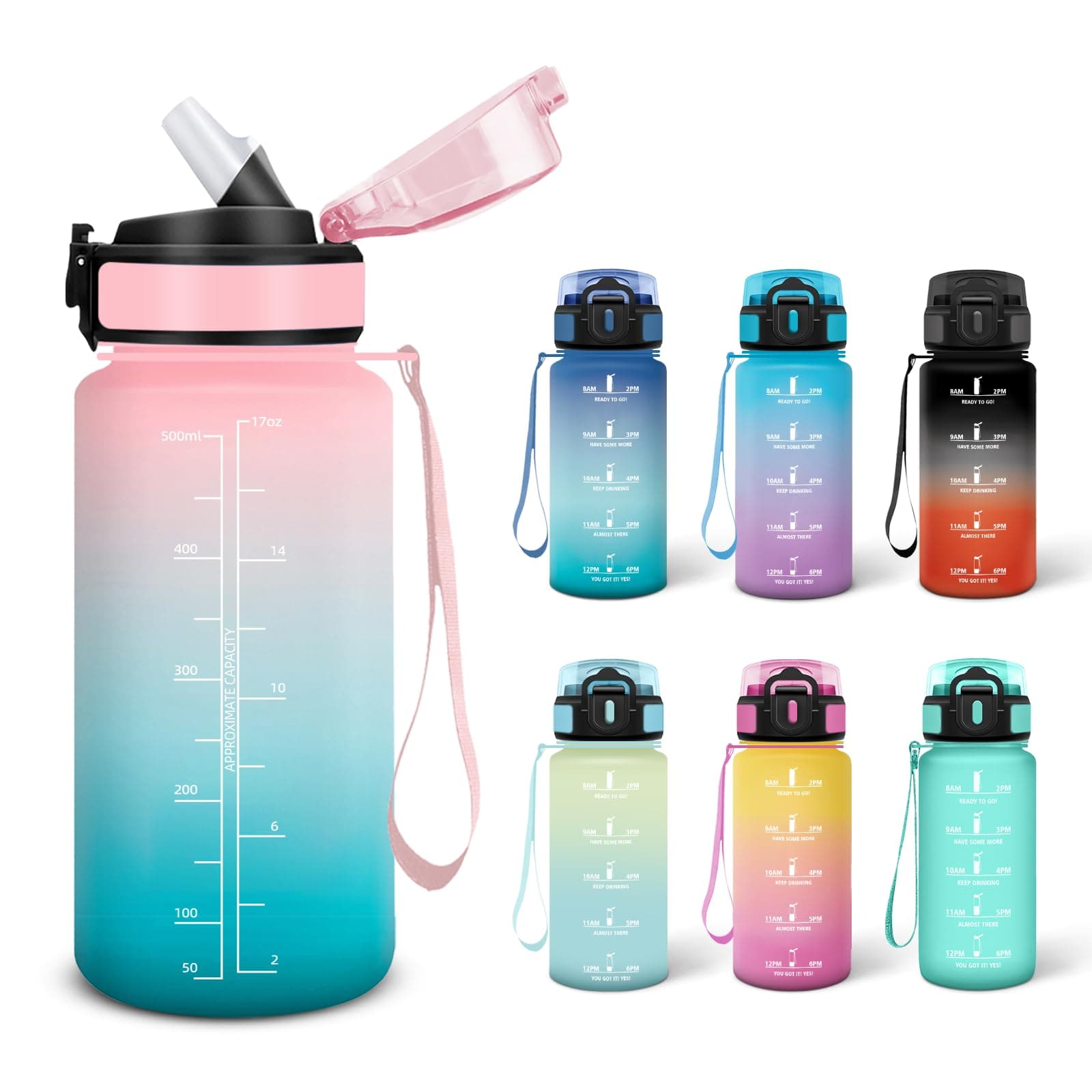 Gourde Motswedi 0.5L Rose et Cyan Adulte, Convient aux Boissons Gazeuses, Étanche pour Salle de Sport et Camping - Motiv