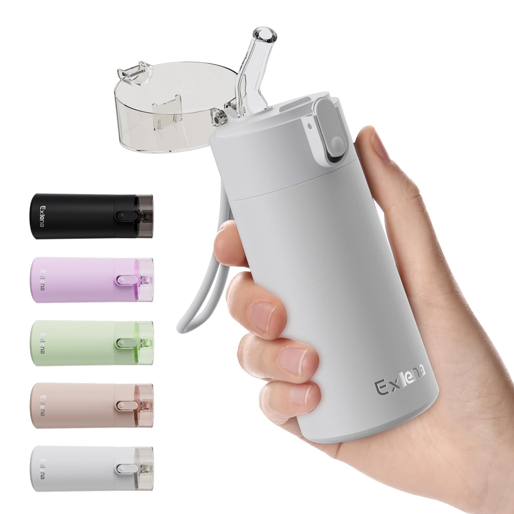 Petite Gourde Exllena Isotherme Gris Clair pour Sport et Bureau avec Paille OUVrage Facile et Ultra-Compact