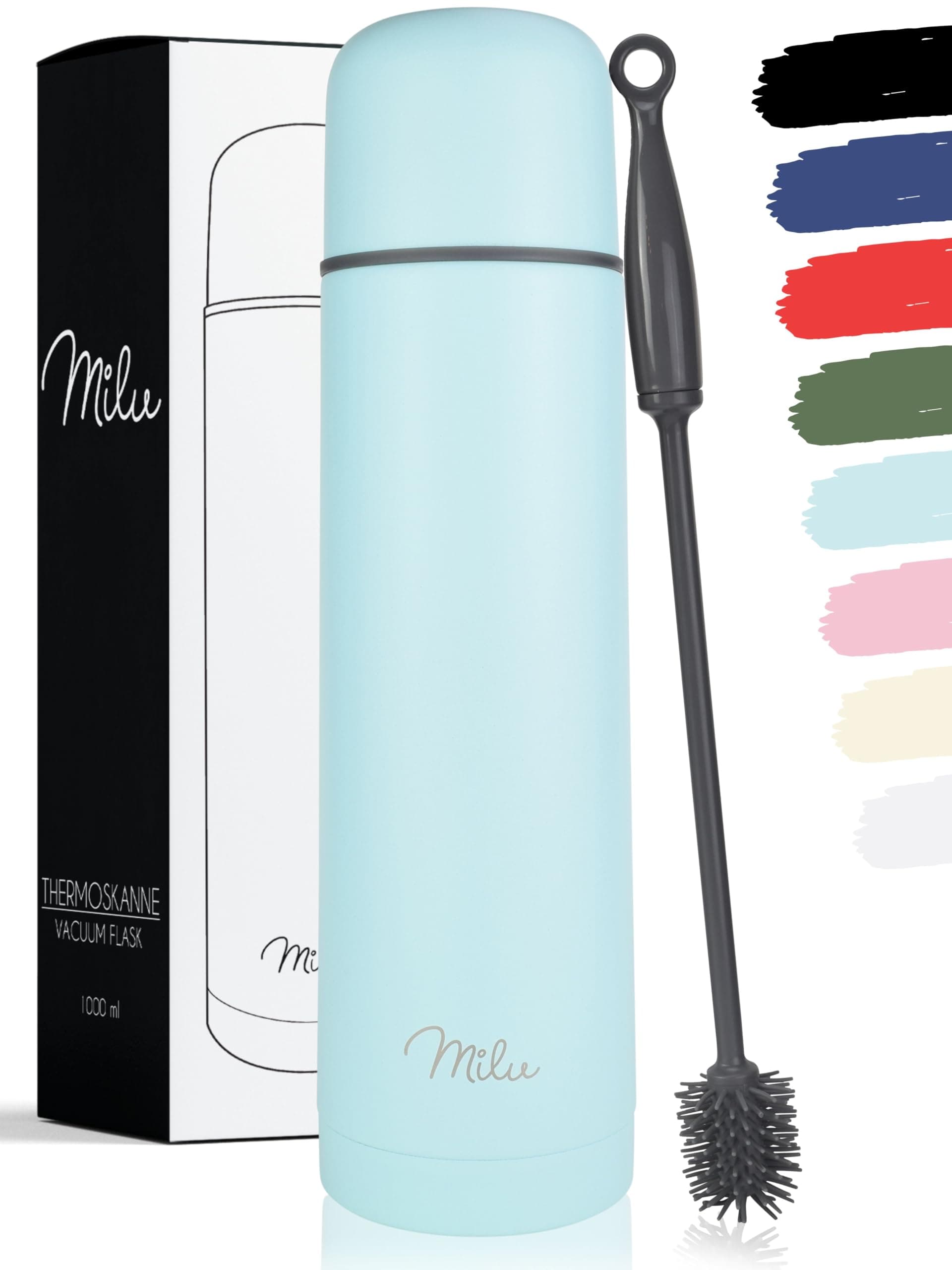 Thermo Double Paroi Milu Bouteille isotherme en acier inoxydable - 500ml, Sans BPA, Transport Café, Thé, Eau (Bleu bébé)