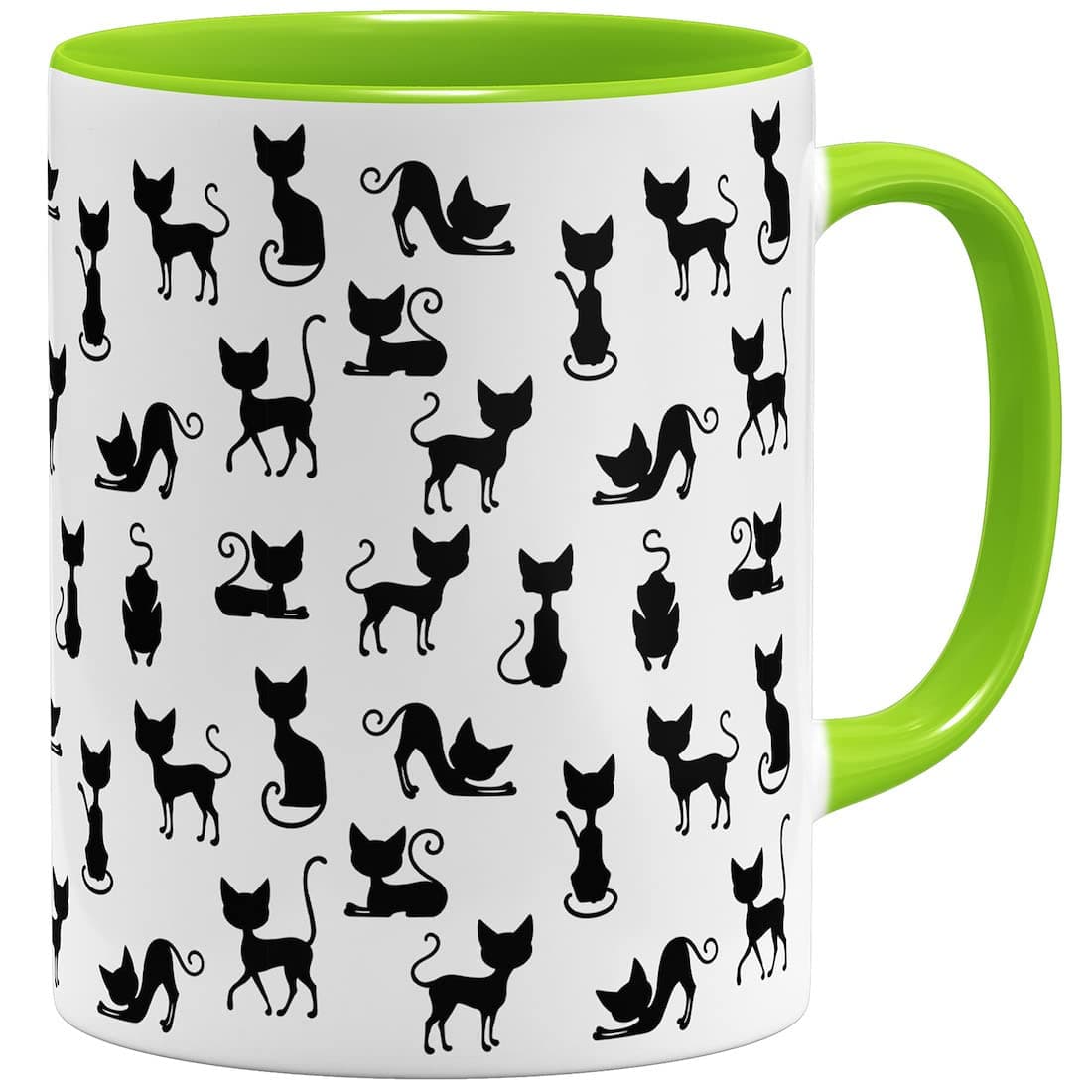 Tasse à café avec chat noir - Céramique 325 ml - Vert clair - Impression complète