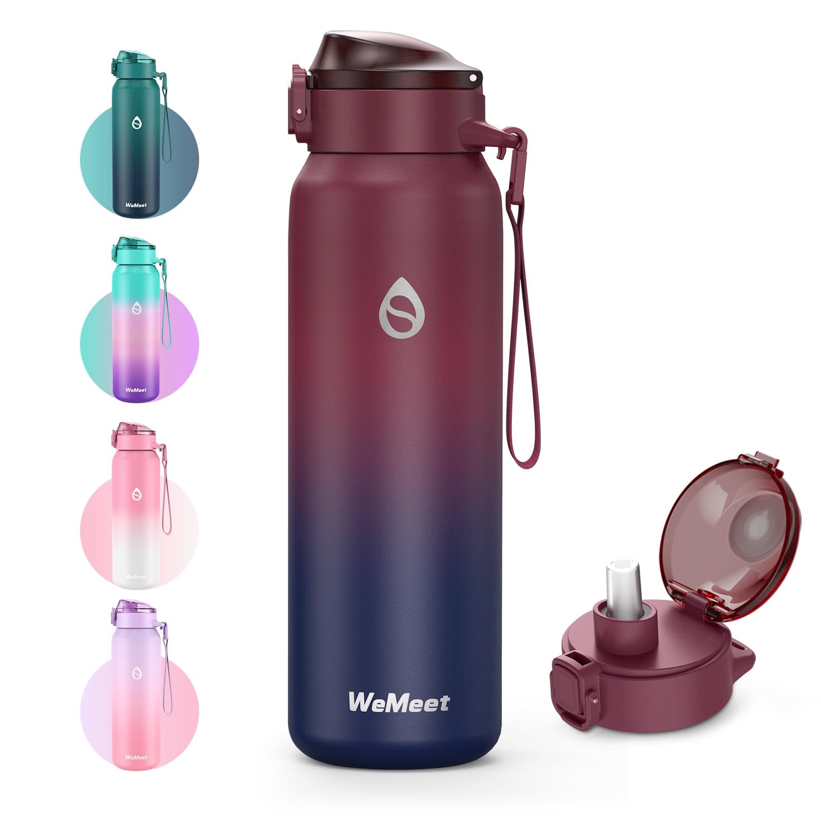 Gourde WEMEET Isotherme 1L pour Sport et Voyage, Étanche sans BPA, Gourde Inox 18/10 Amovible Paille