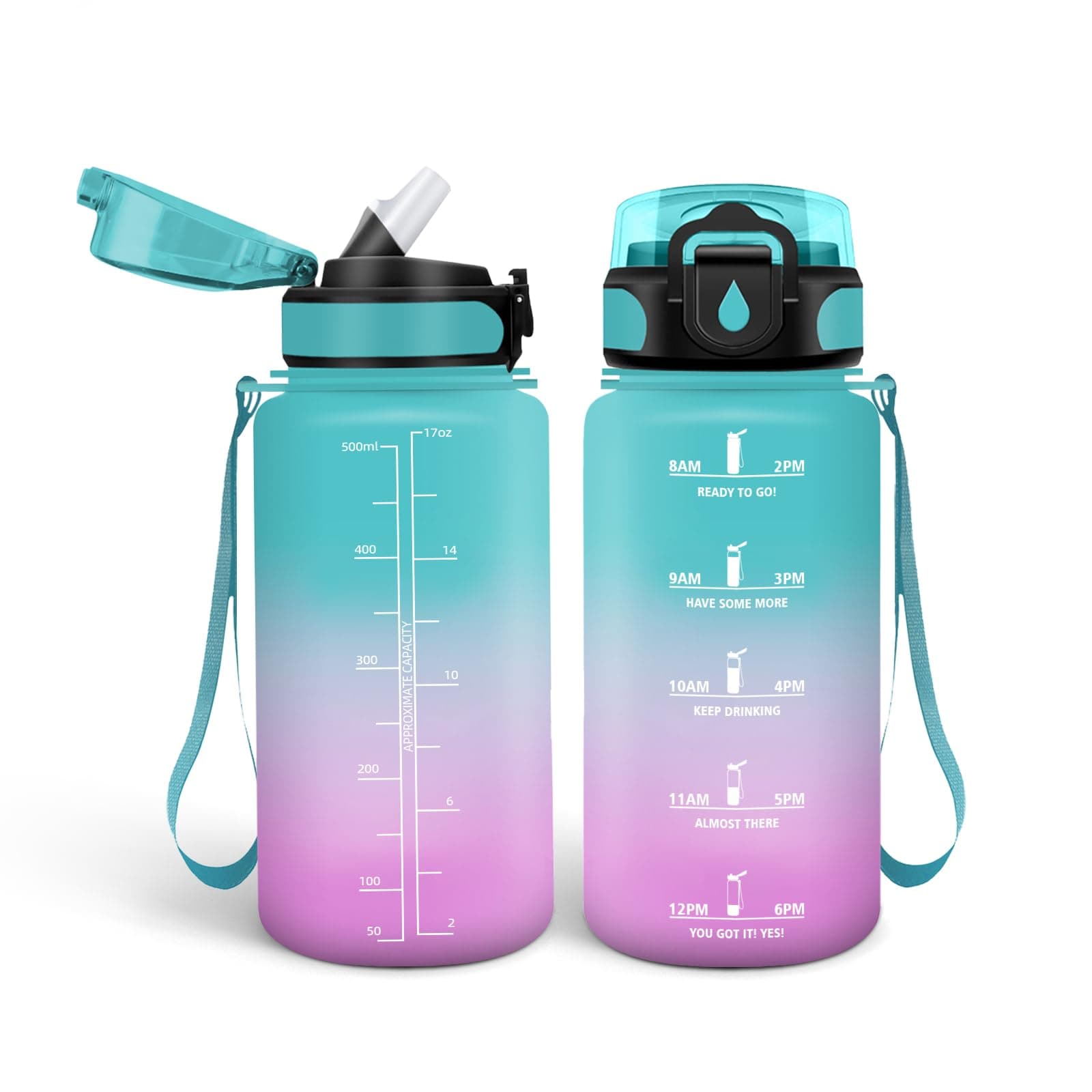 HoneyHolly Gourde 500ml sans BPA, Bouteille Étanche avec Marqueur de Temps, Bouteille Motivative pour Gym, École et Spor