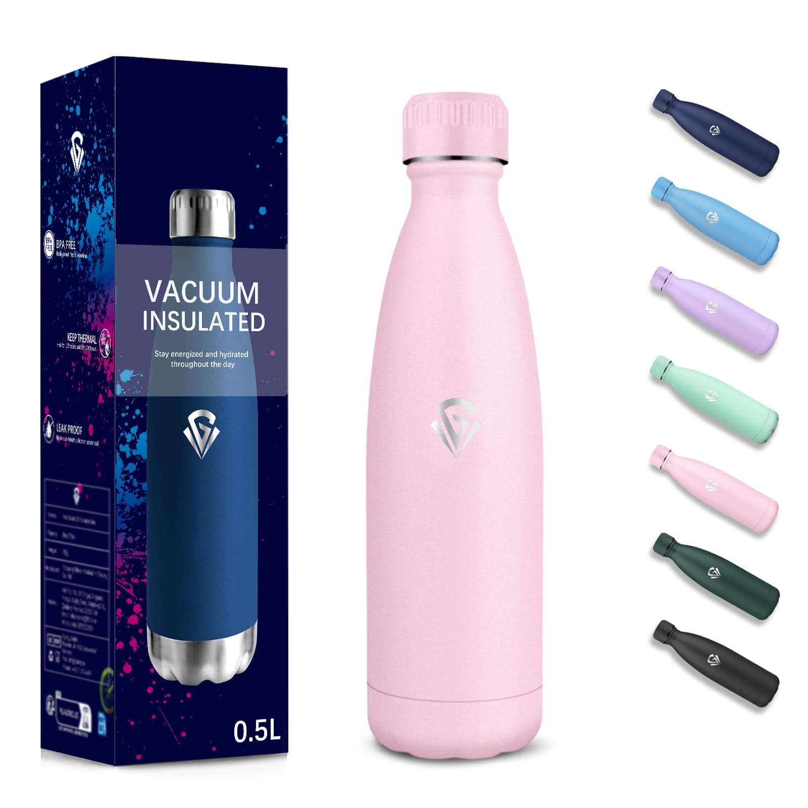 Gourde 500 ml Sans BPA pour École et Voyage - Isolation Isotherme Double Paroi - Acier Inoxydable 304 Rose - Isothermie