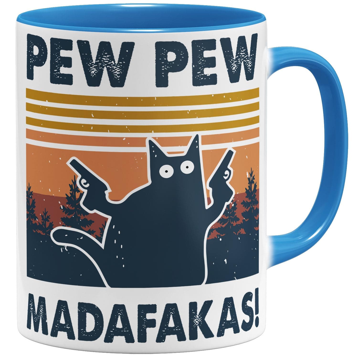OM3 Pew Pew Madafakas - Tasse à café en céramique - Bleu clair - 325 ml - Imprimé des deux côtés
