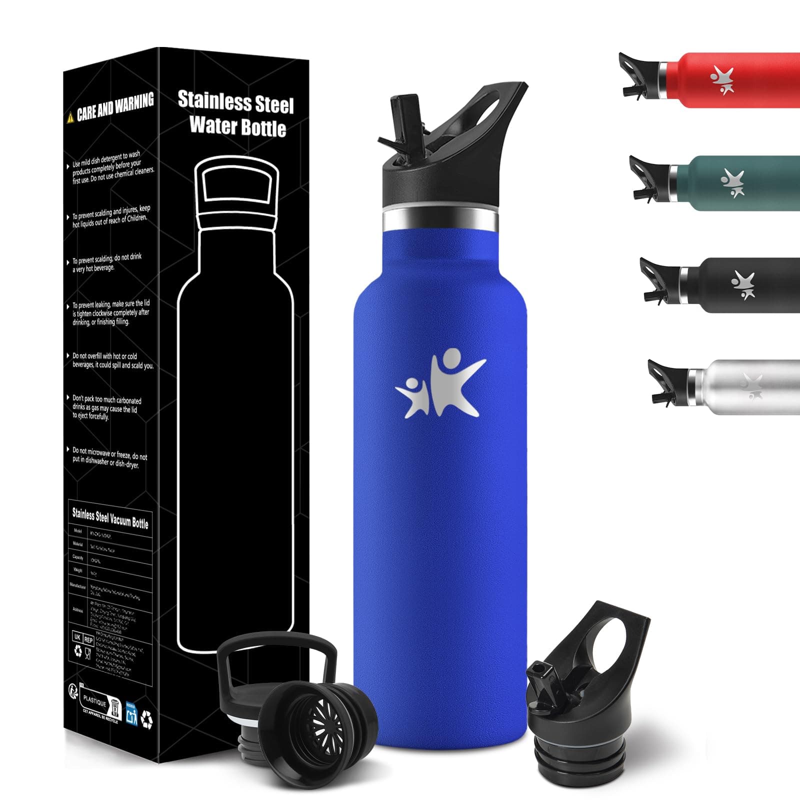 HoneyHolly Gourde Isotherme 500 ML, Gourde INOX Anti-Fuite avec Paille + Isolation sous Vide, Bouteille d'eau sans BPA R