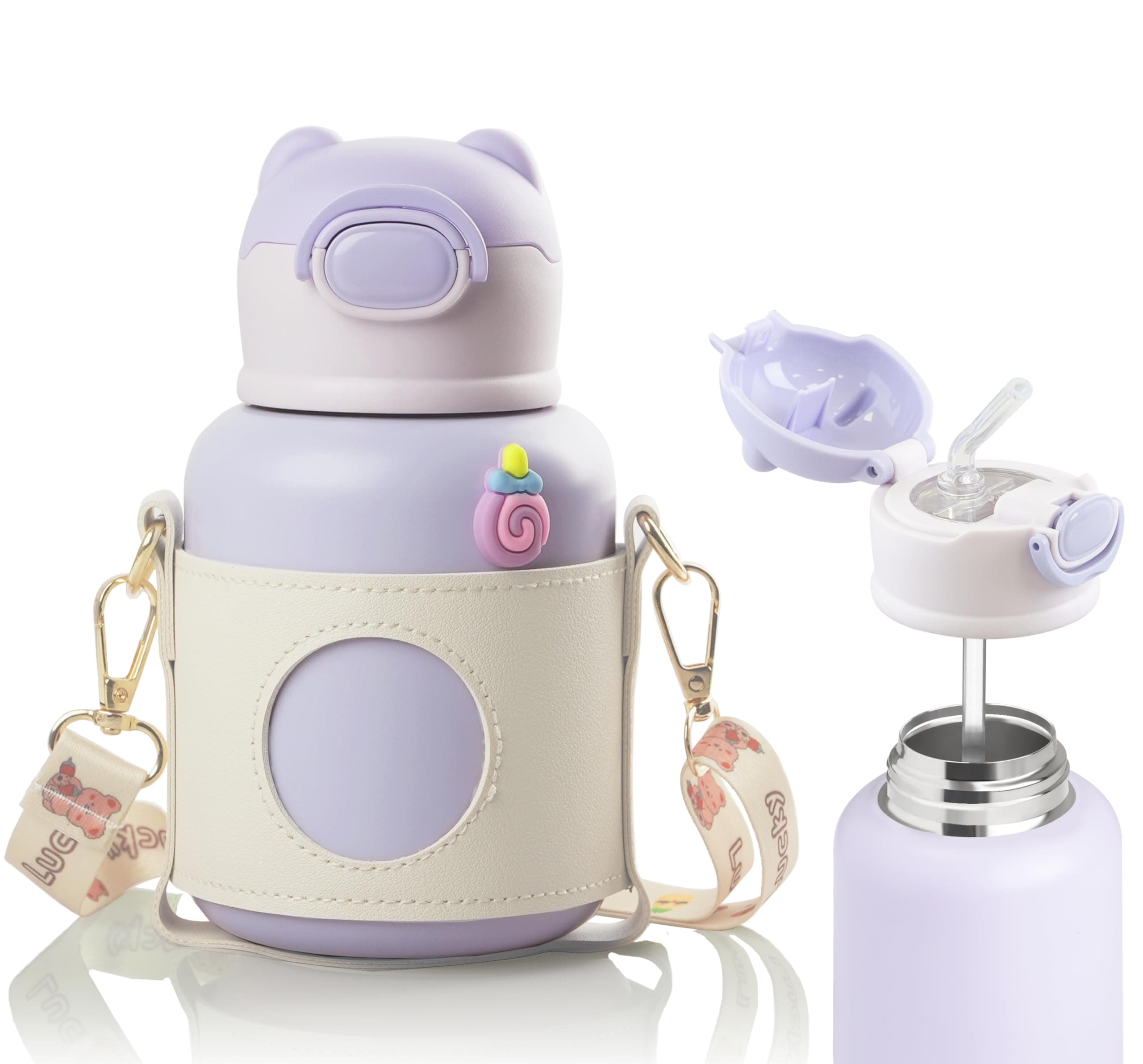 Gourde Enfant Isotherme 500ml Sans BPA - Anti-Fuite - Verrouillage Sécurisé - Vaisselle pour École et Sport (Violet)