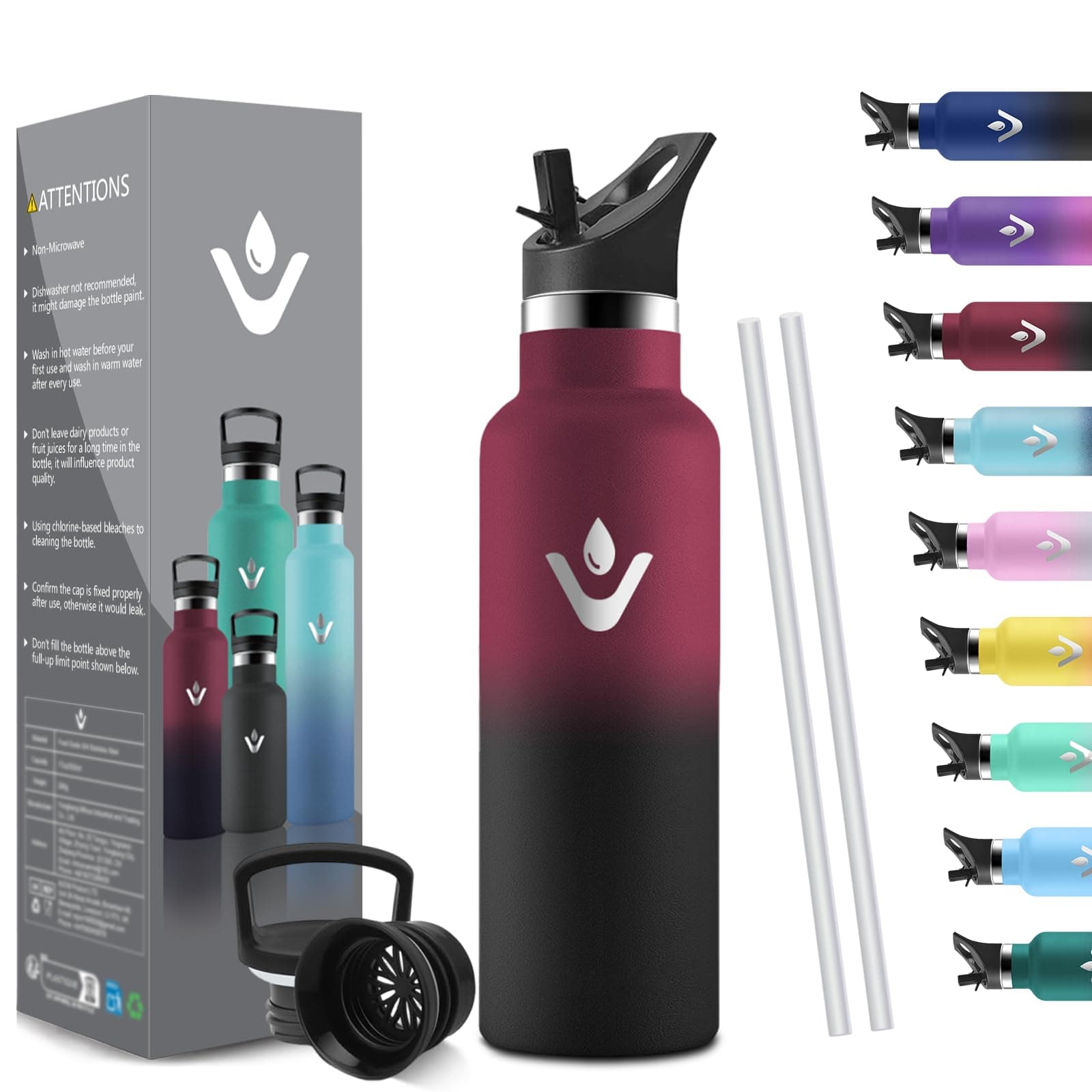HoneyHolly Bouteille Isotherme 500ml, Gourde INOX à Double Paroi avec Paille, Réutilisable sans BPA, Anti-Fuite – Idéale