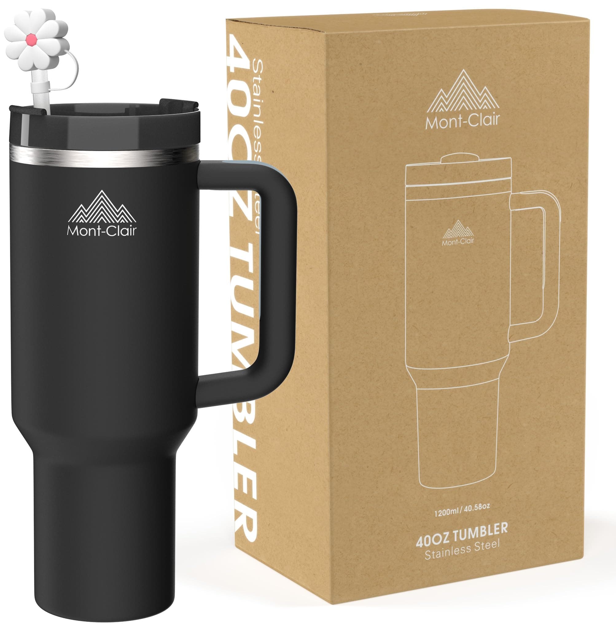 Mont-Clair Tumbler 40oz - Gourde Isotherme Noir Glacé 48h Froid 1200ml