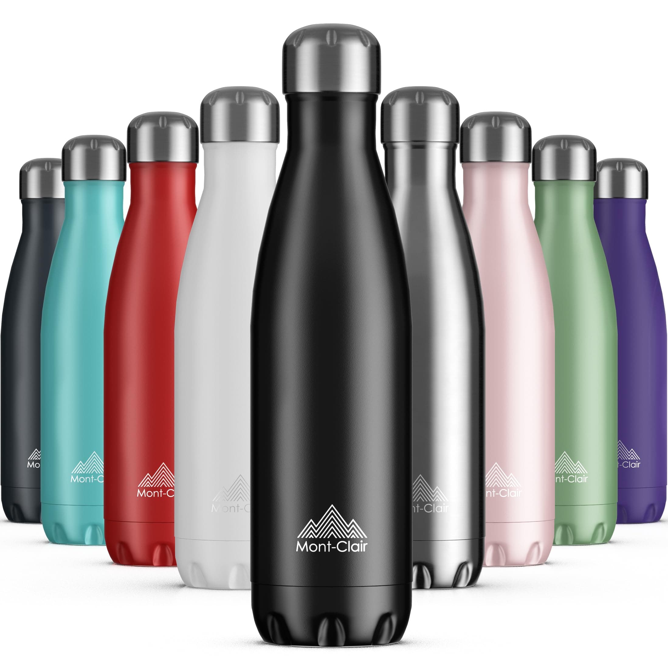 Mont-Clair Gourde isotherme sans BPA 500ml - 24h froid & 12h chaud, Bouteille d'eau inox durable - Noir
