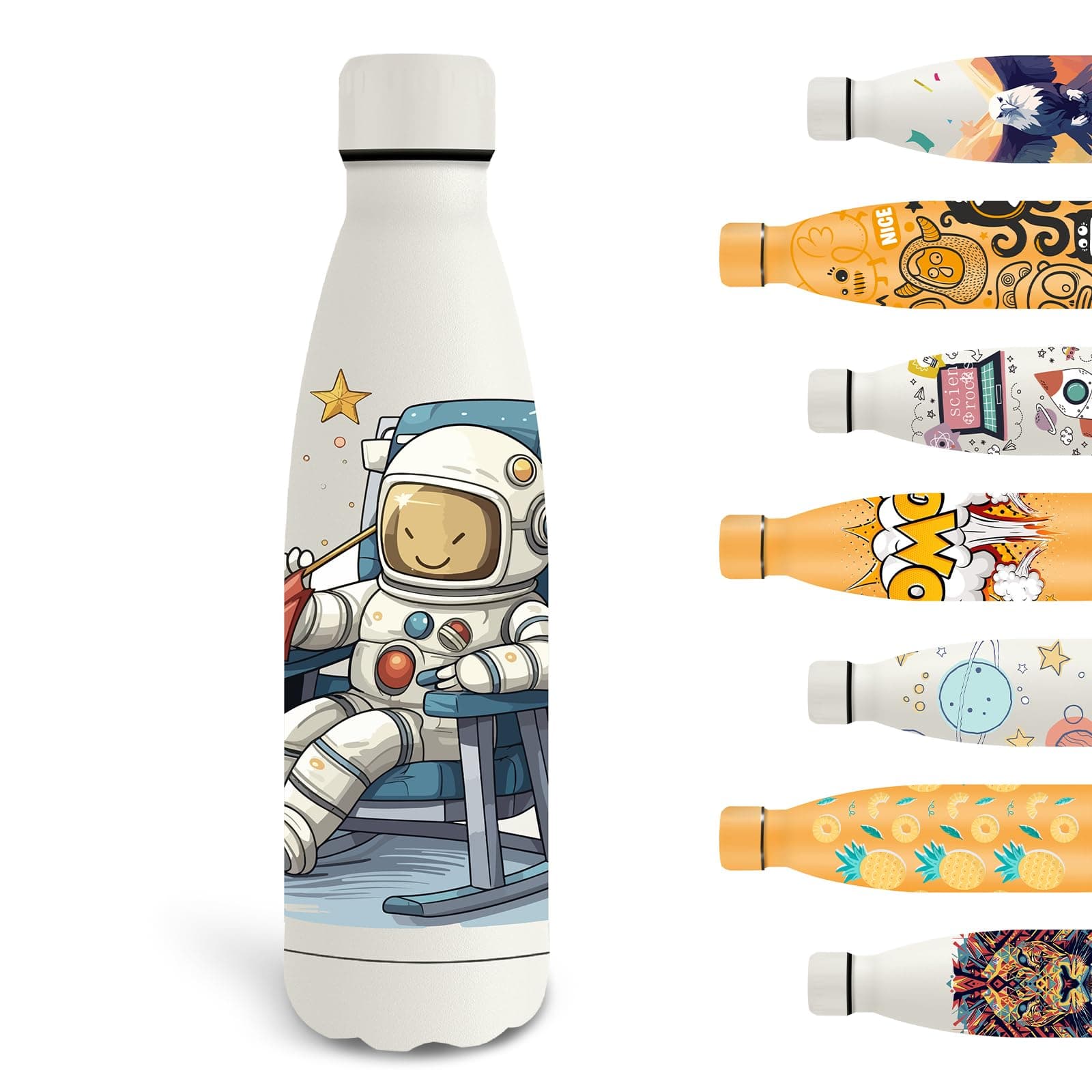 Gourde Isotherme Grsta 500ml Enfant Personnalisée Astronautes Sans BPA École Bureau Voyage Sports Velo Blanc