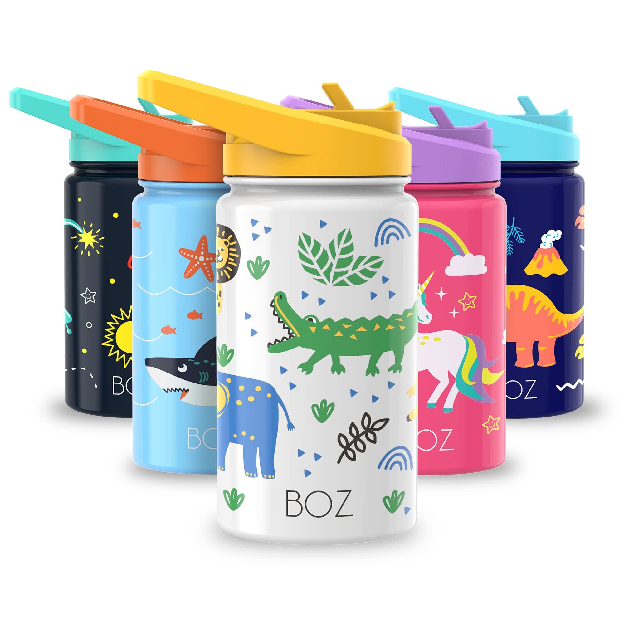 Gourde BOZ Isotherme Enfant 414ML Anti-fuite | Inox Double Paroiisolante & Motif Anti-Rayures Safari, Sans BPA