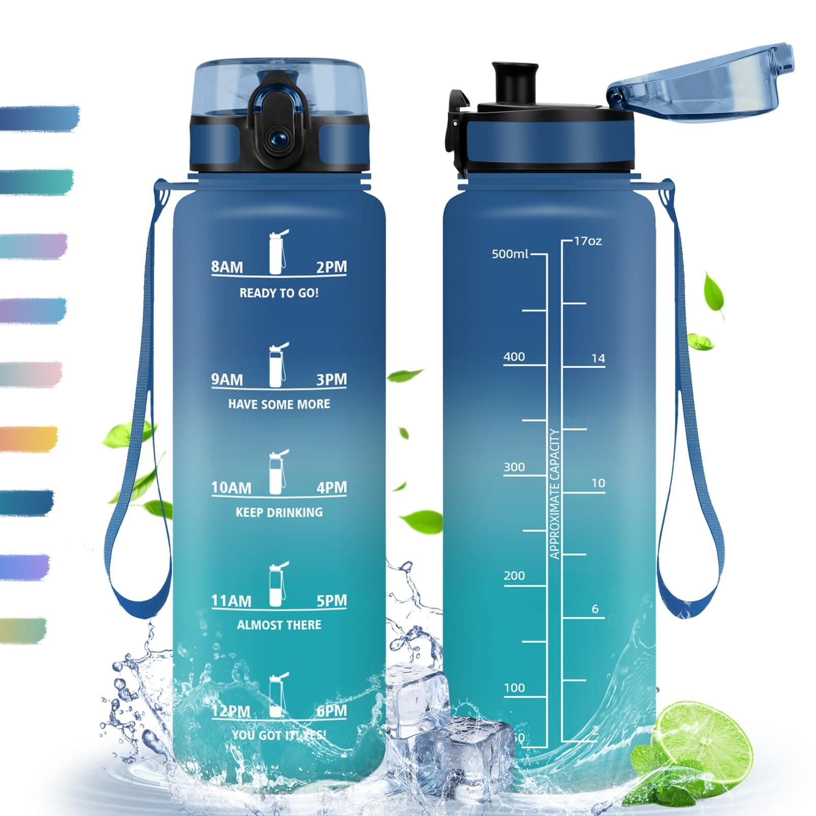 Gourde HoneyHolly Sport 500ml, Filtrante et Temps Marcateur, Idéale pour Sport, Fitness et Yoga, Sans BPA, 500ml
