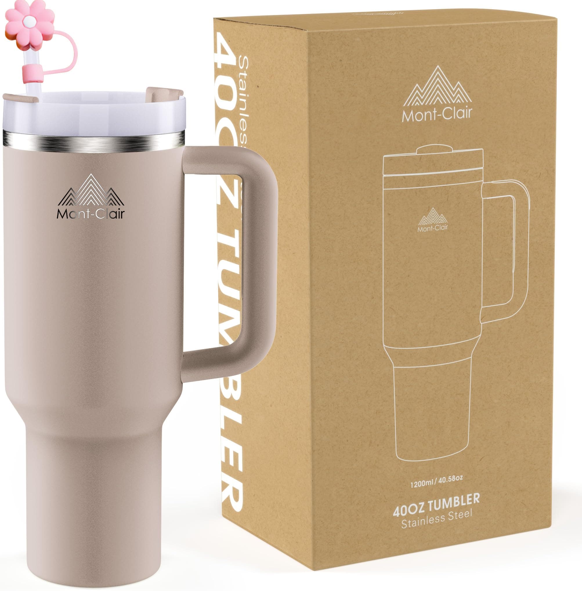 Mont-Clair Tumbler 40oz Isothérique Amande - Gourde Boissons Chaudes et Froides Glacé 48h Froid 10h