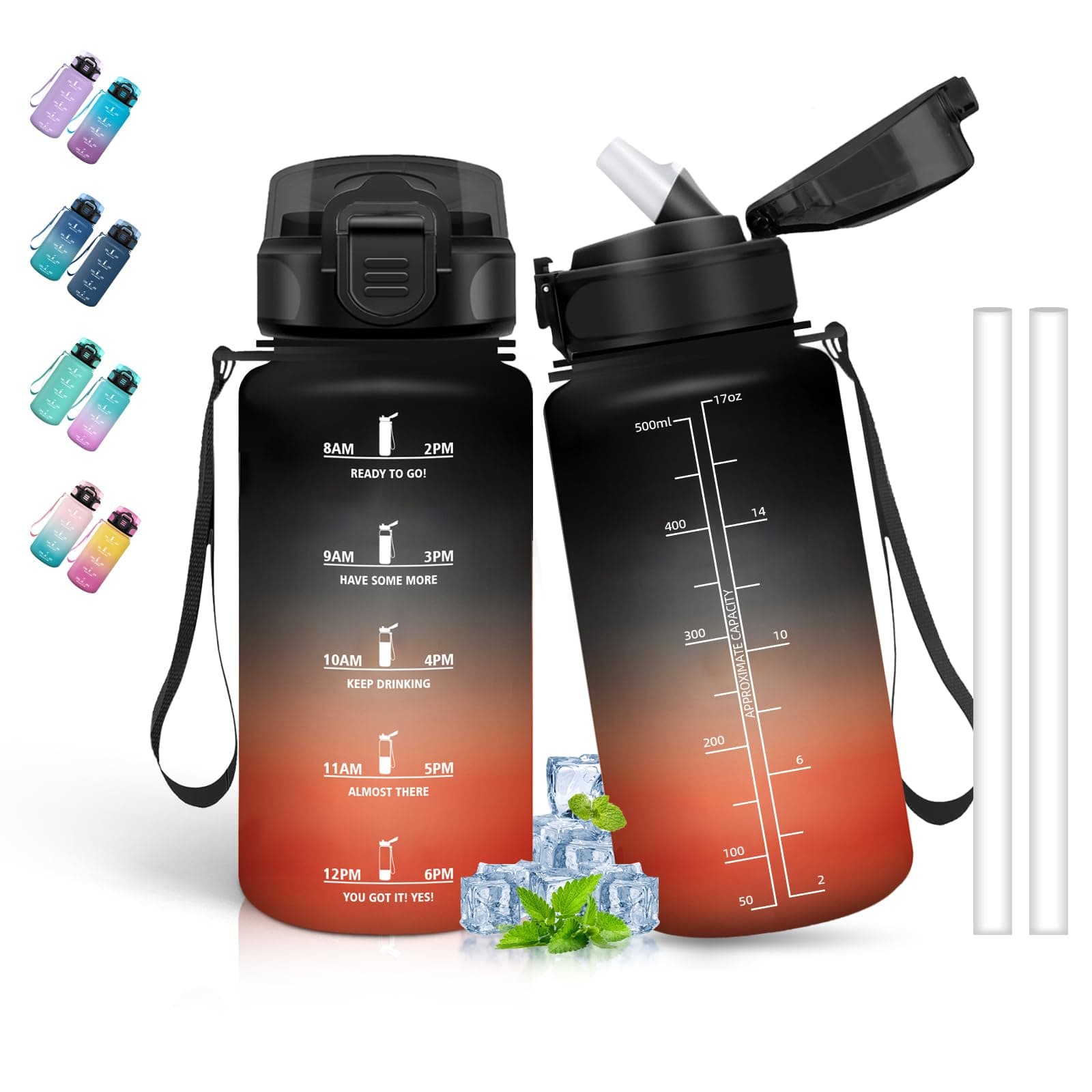 Gourde Enfant 500ml Noire-Rouge, Anti-Fuite et Facile à Nettoyer, Idéale pour l'École, Velo et Voyage