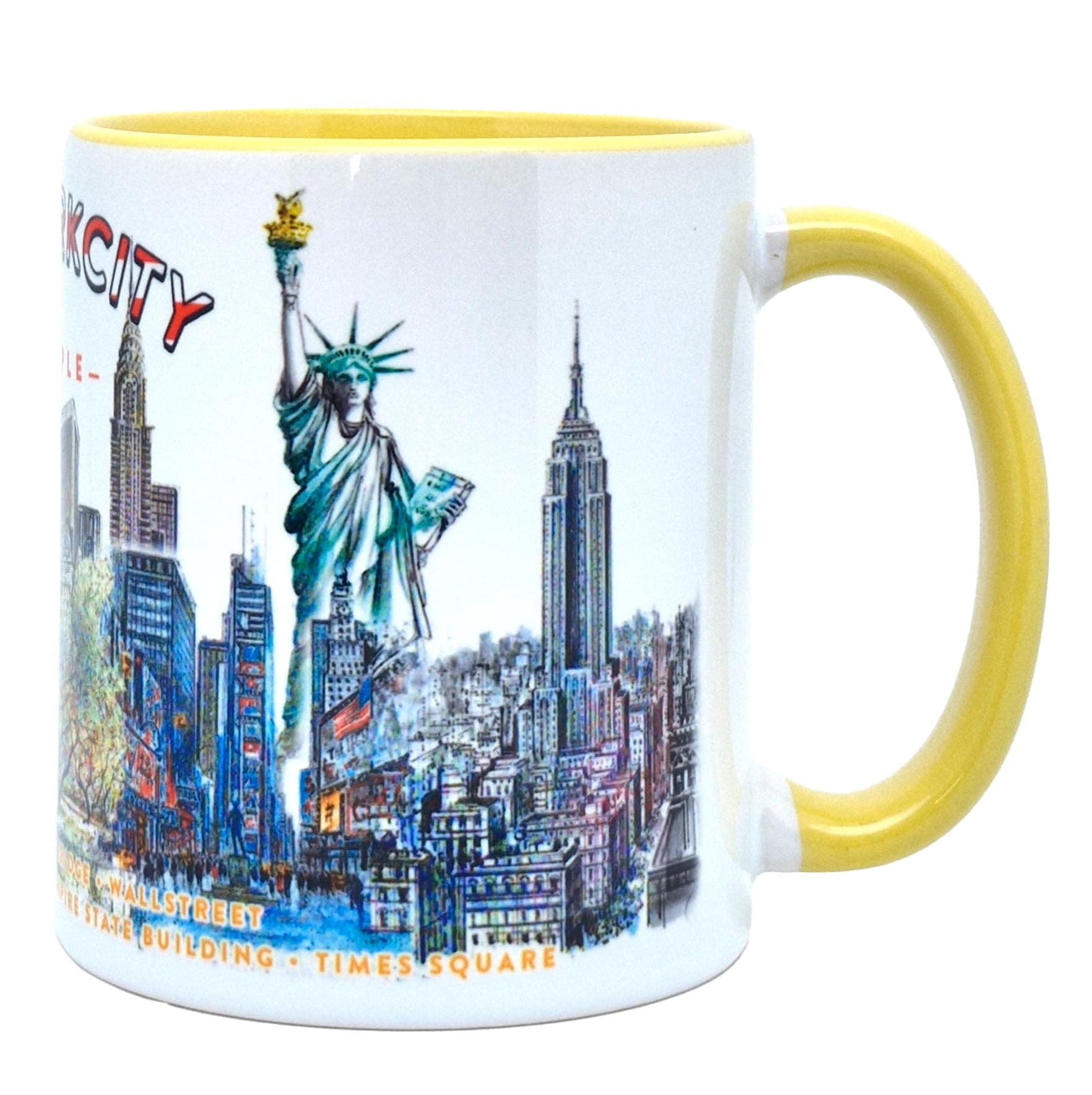 DESSAPT Arts - Mug Céramique Blanc et Jaune Clair - Nouveau Yorkavec Design Exclusif - Cadeau Unique - 325 ml