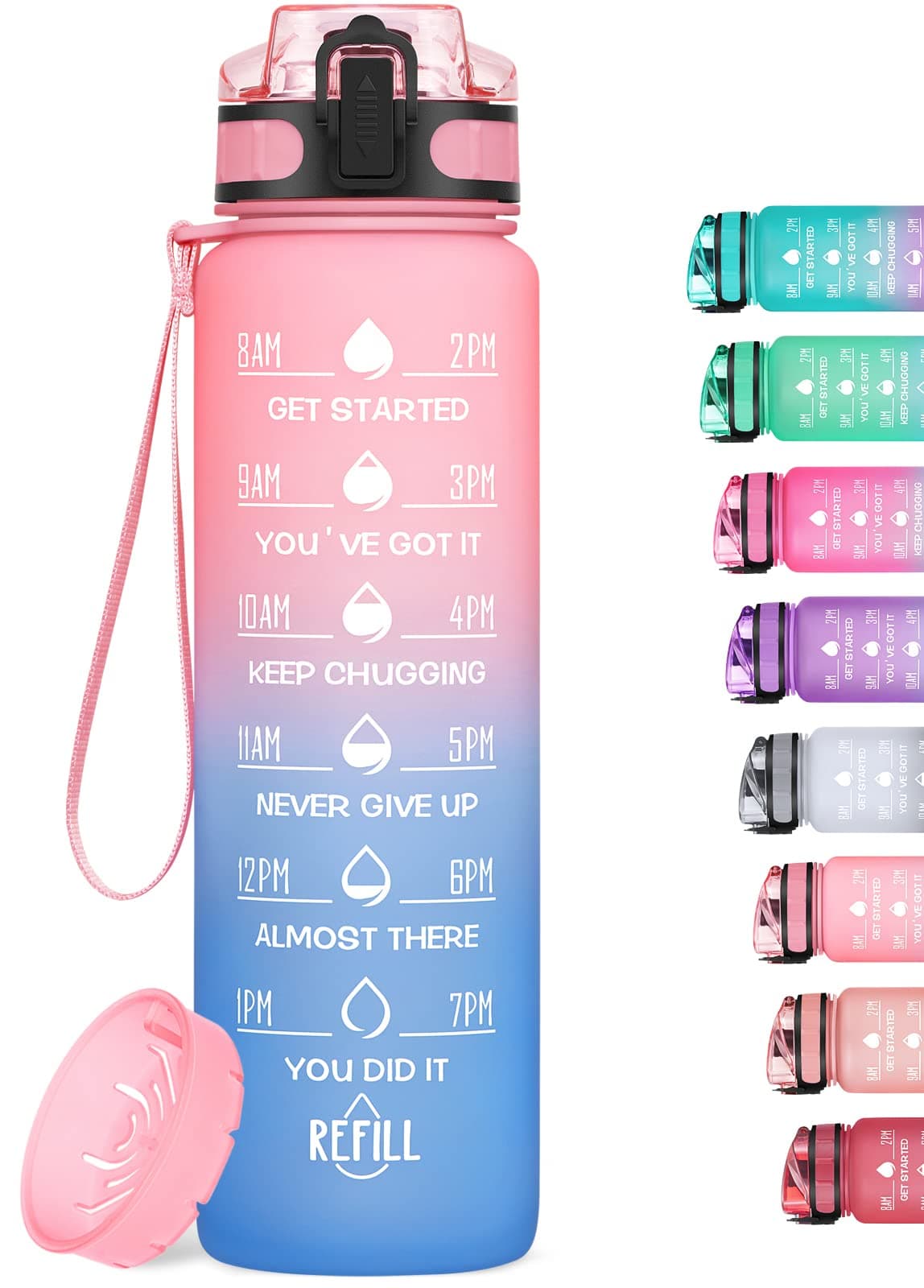 HydroPal Gourde Filtrante 1 Litre, Bouteille d'Eau sans BPA pour Adultes - Motivation & Marqueur de Temps pour Sport, Gy