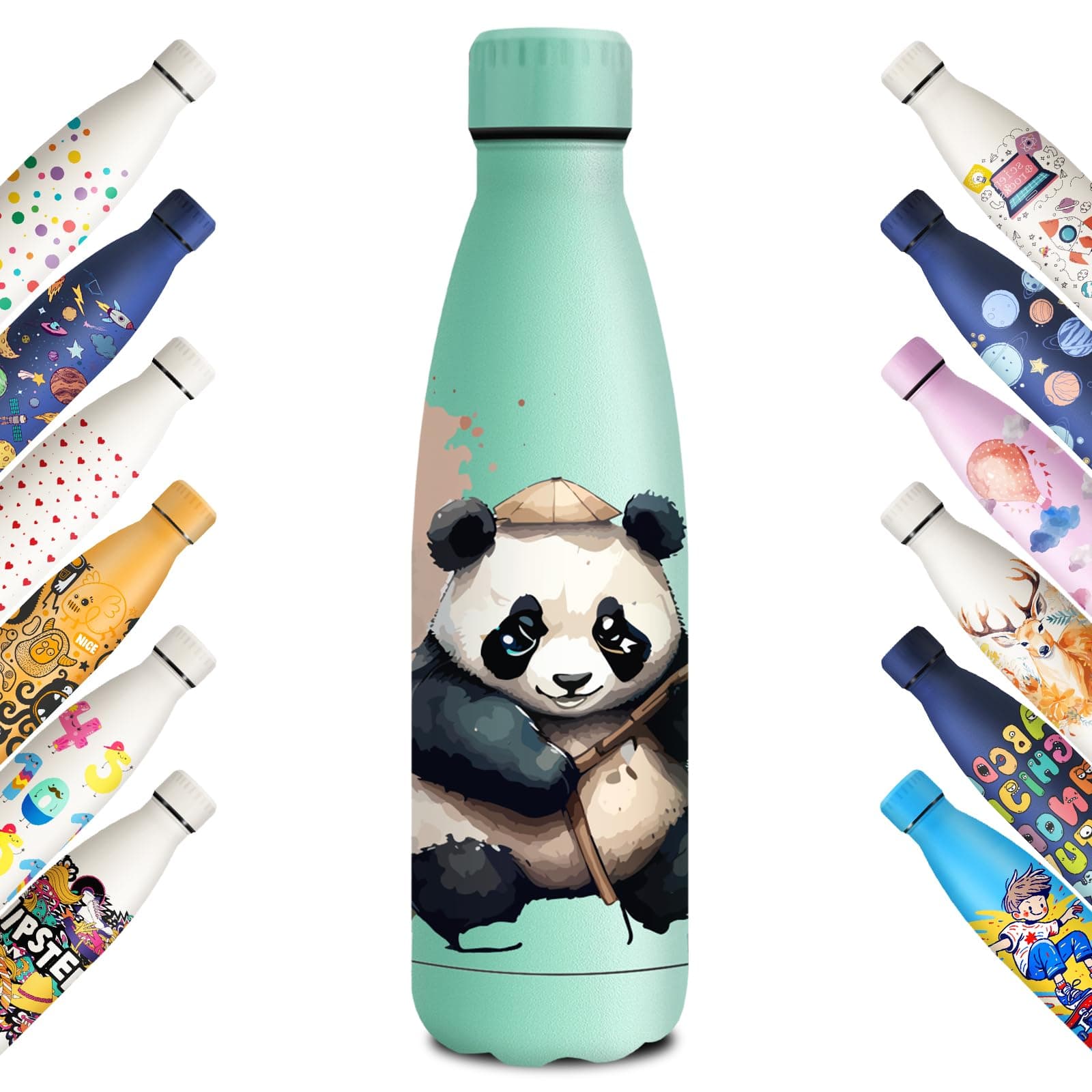 Gourde Inoxydable KollyKolla Isotherme 500ml Impression 3D Sans BPA Reutilisable Enfant Adulte Sport Bureau