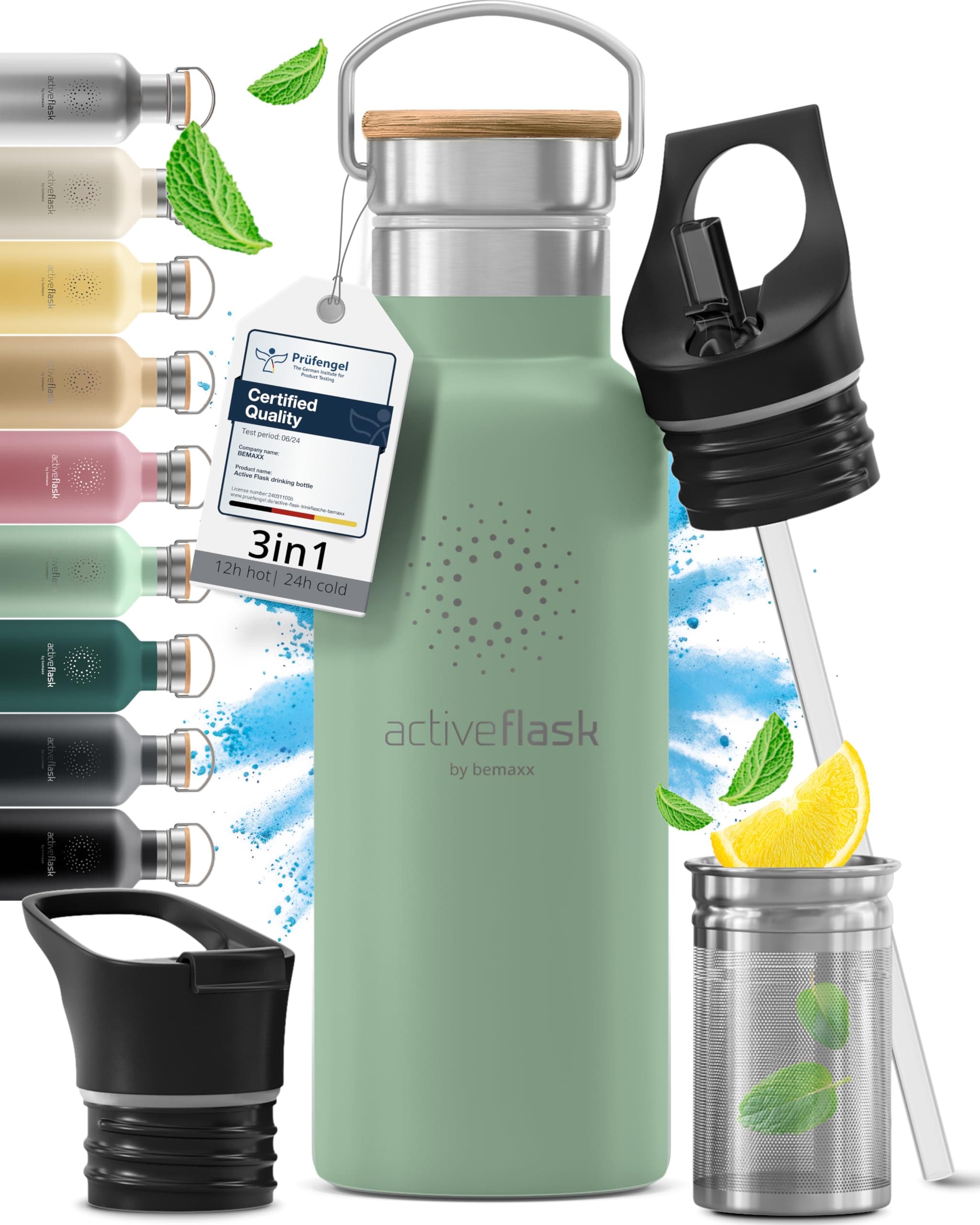 Gourde Inox Isotherme ACTIVE FLASK 1L | Thermos Réutilisable pour Camping Velo Sport Running | Thermostique Sans BPA, 3