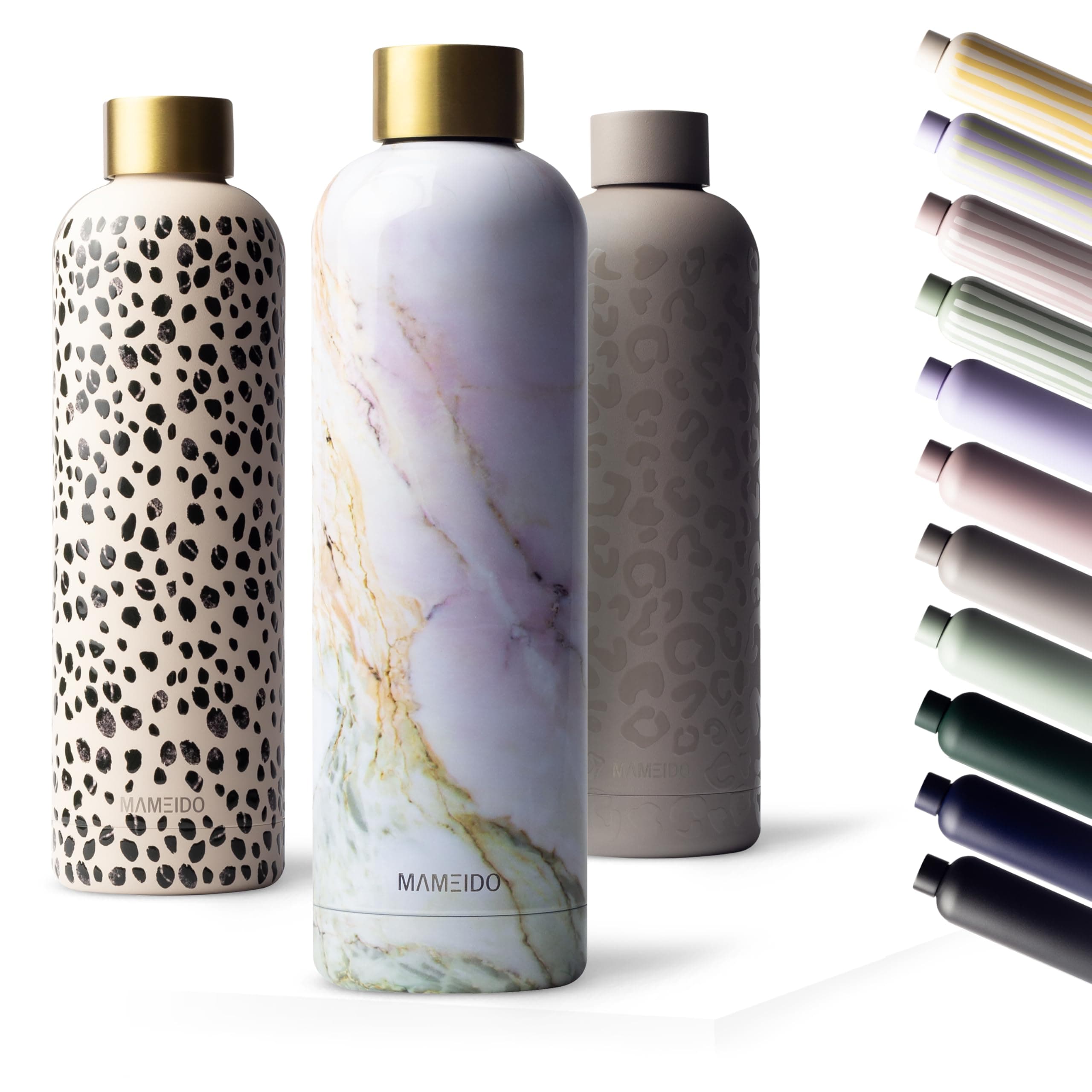MAMEIDO Gourde Isotherme Pearl Marble Gold - Conserve la fraîcheur 24h & la chaleur 12h, Inoxydable & Sans BPA, 500ml