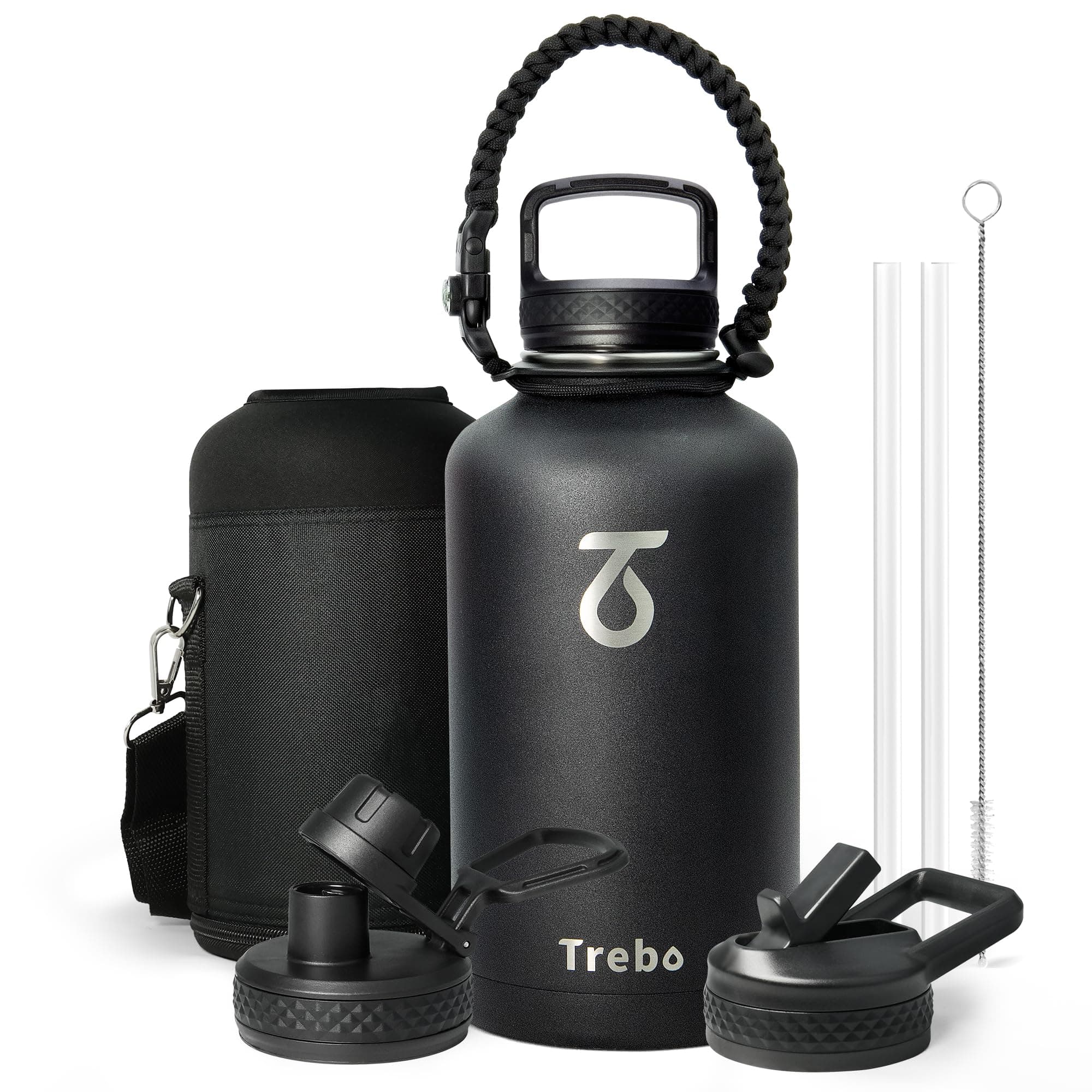 Grand 1800 ml Thermos en acier inoxydable triple paroi, bouteille isotherme pour sport 24h chaud/48h froid, 3 couvercles