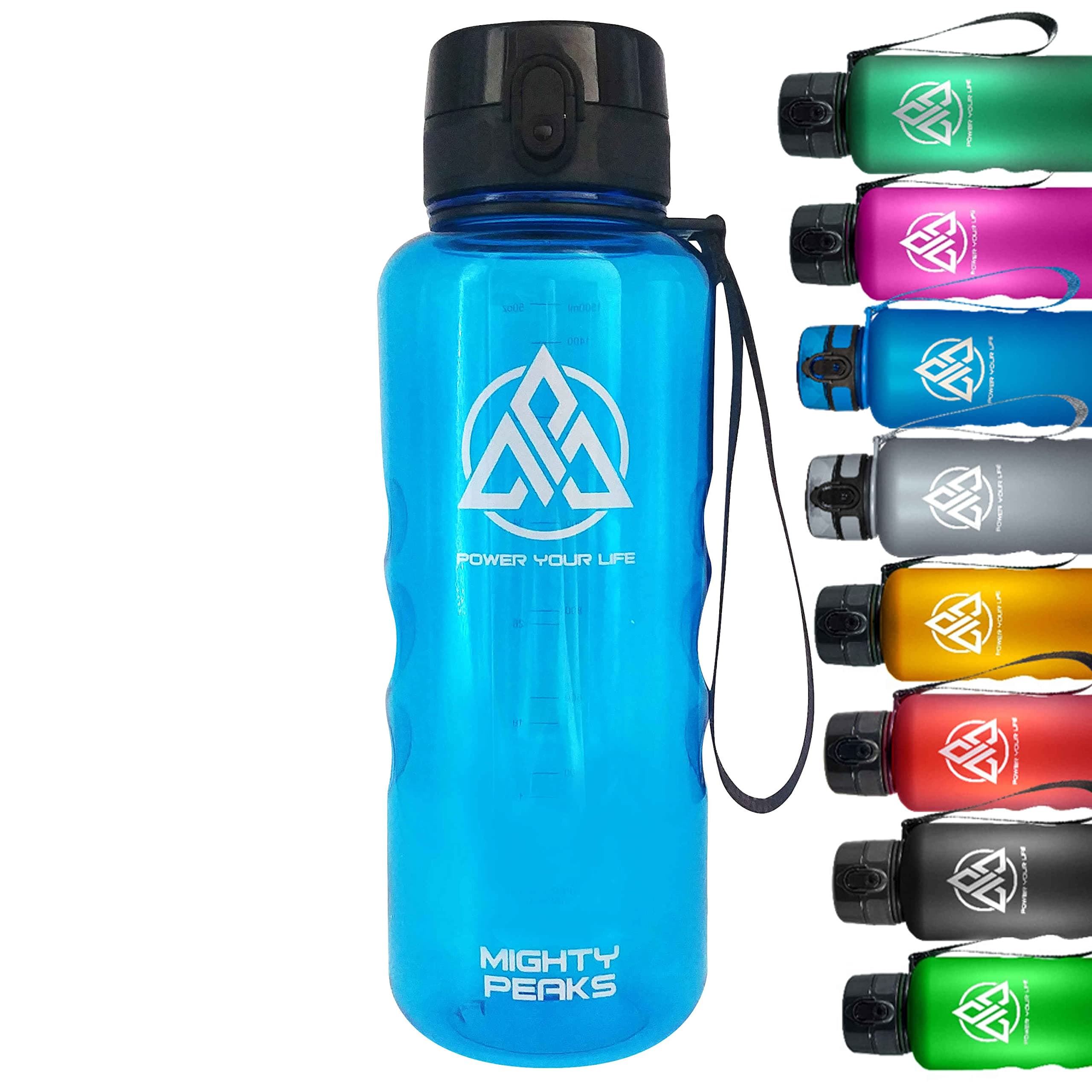 MIGHTY PEAKS Gourde de sport 2 l sans BPA - Anti-fuite - Pour le fitness - Infuseur à fruits - Bouteille d'eau - 2 L - B